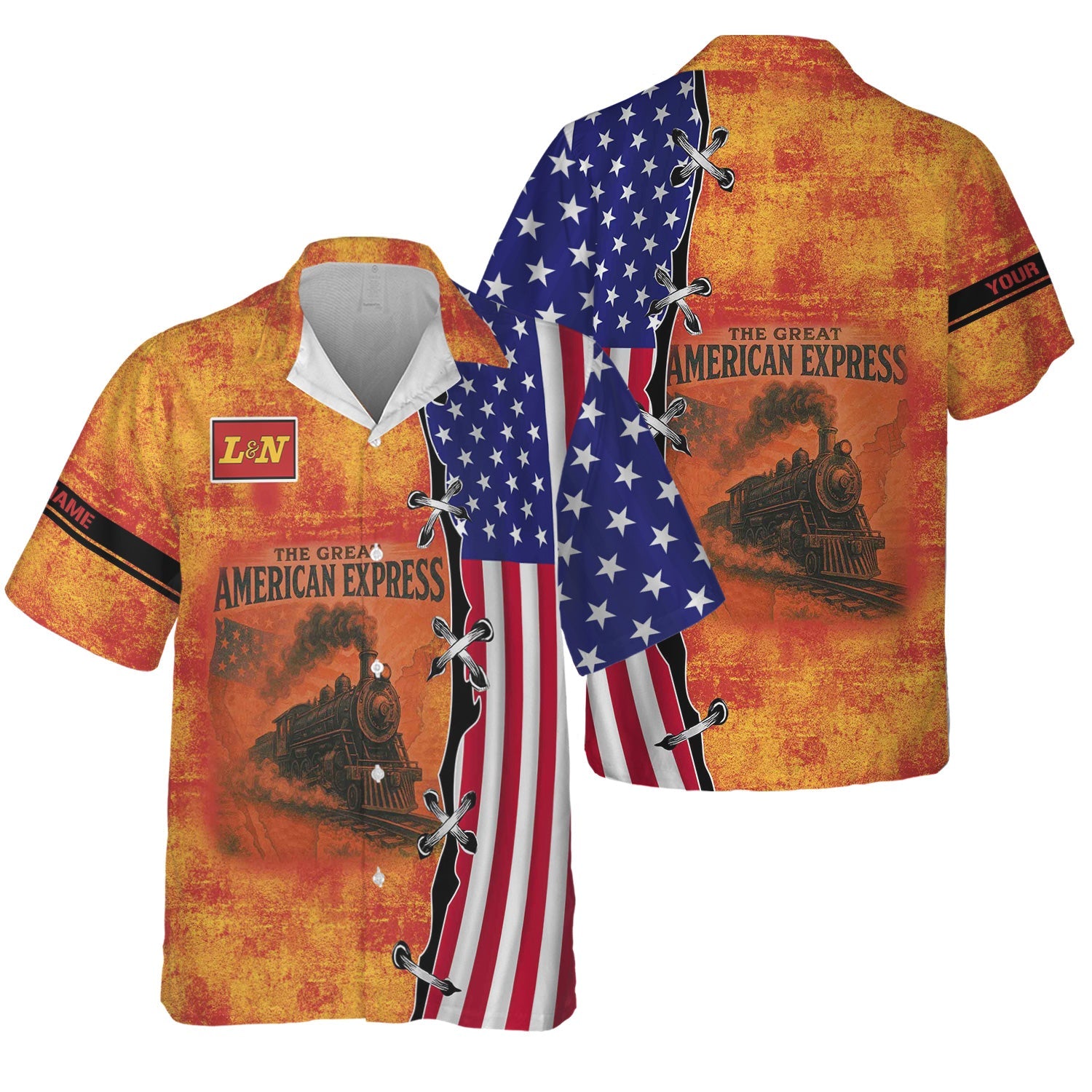 Railspirit Personalized Louisville and Nashville Railroad Hawaiian Shirt Retro American Express Train With USA Flag L&N Shirt