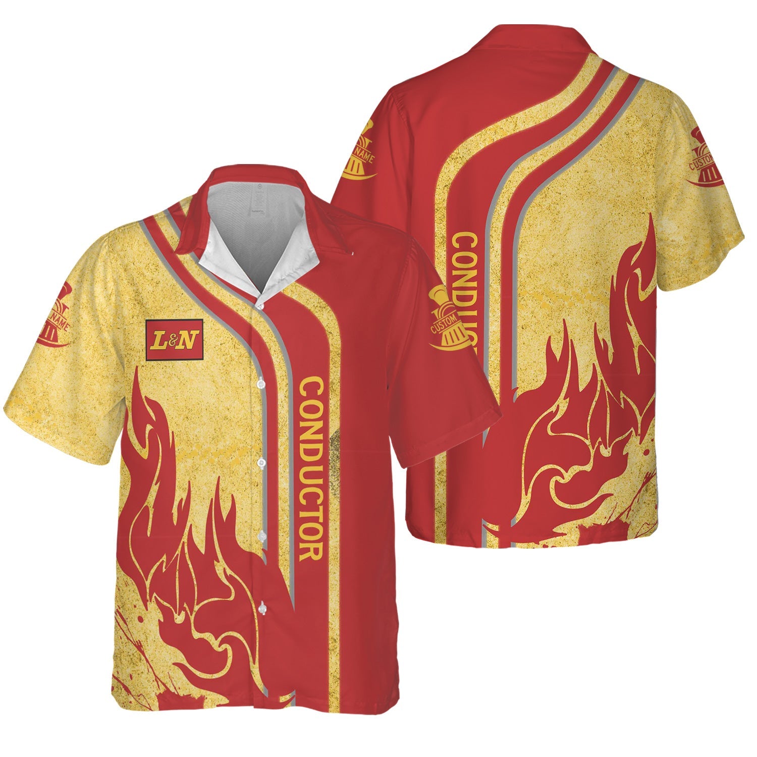 Railspirit Personalized Louisville and Nashville Railroad Hawaiian Shirt Flame Design with Custom Job Position L&N Train Shirt