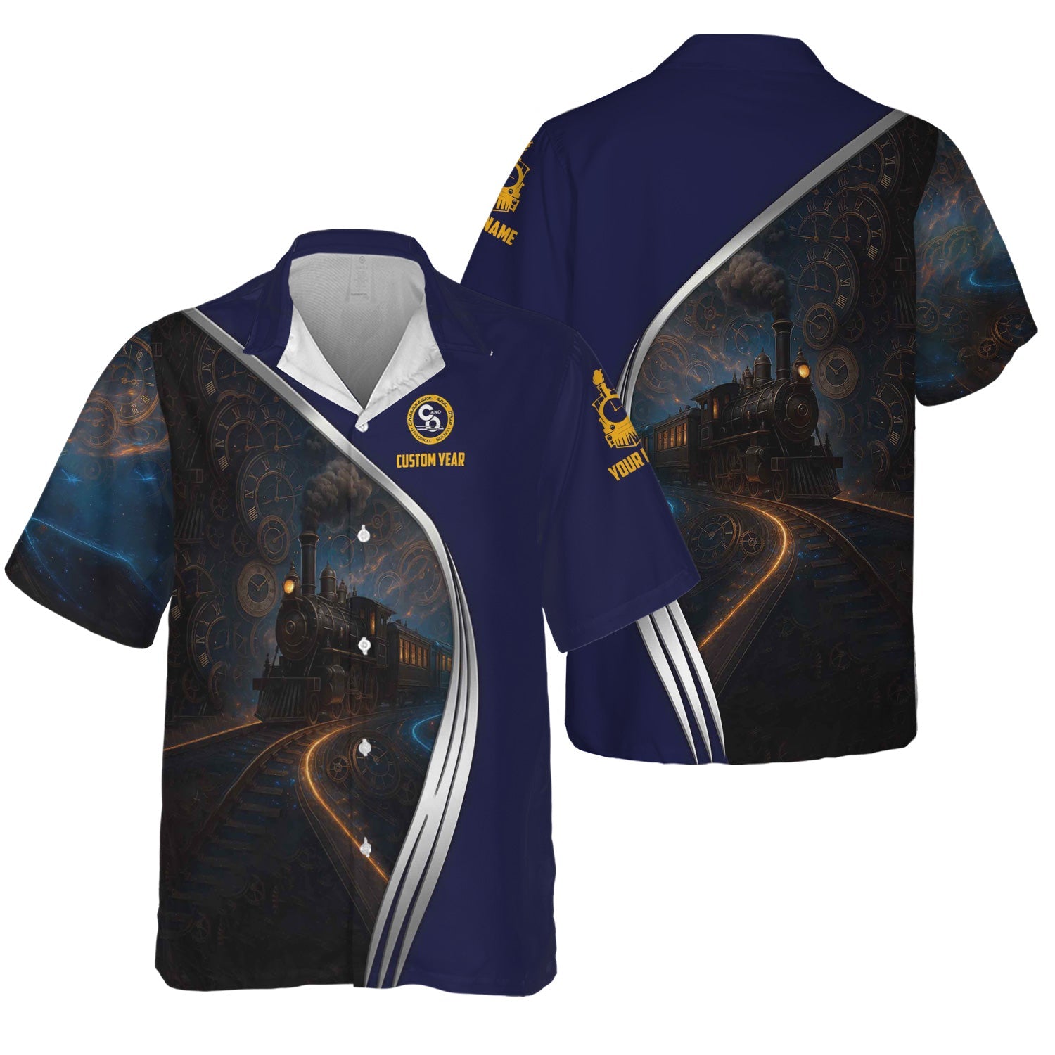 Railspirit Personalized Chesapeake and Ohio Railway Hawaiian Shirt Steampunk Locomotive with Custom Year C&O Train Shirt