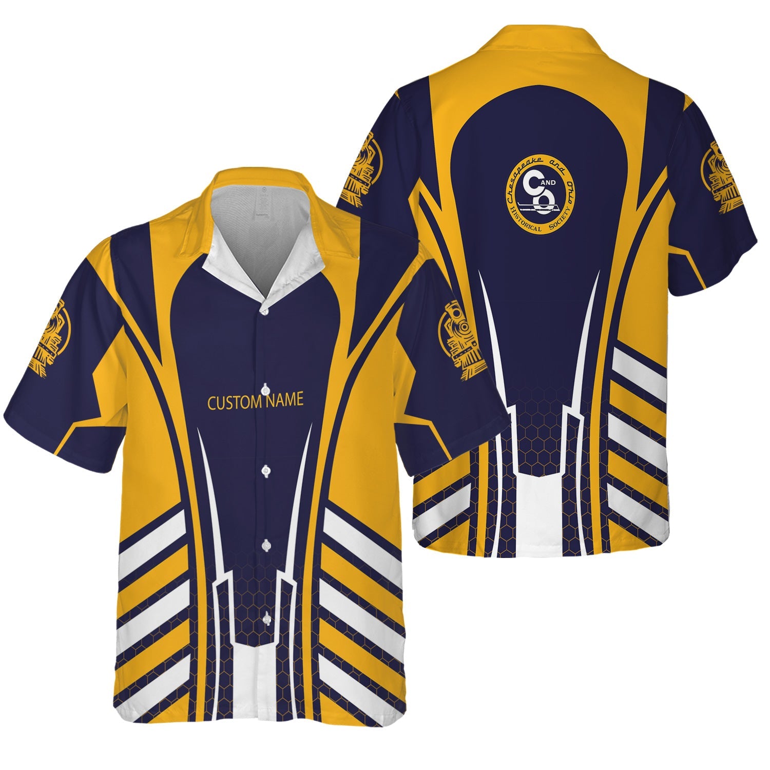 Railspirit Personalized Chesapeake and Ohio Railway Hawaiian Shirt Striped Railroad Style C&O Train Shirt All Over Print