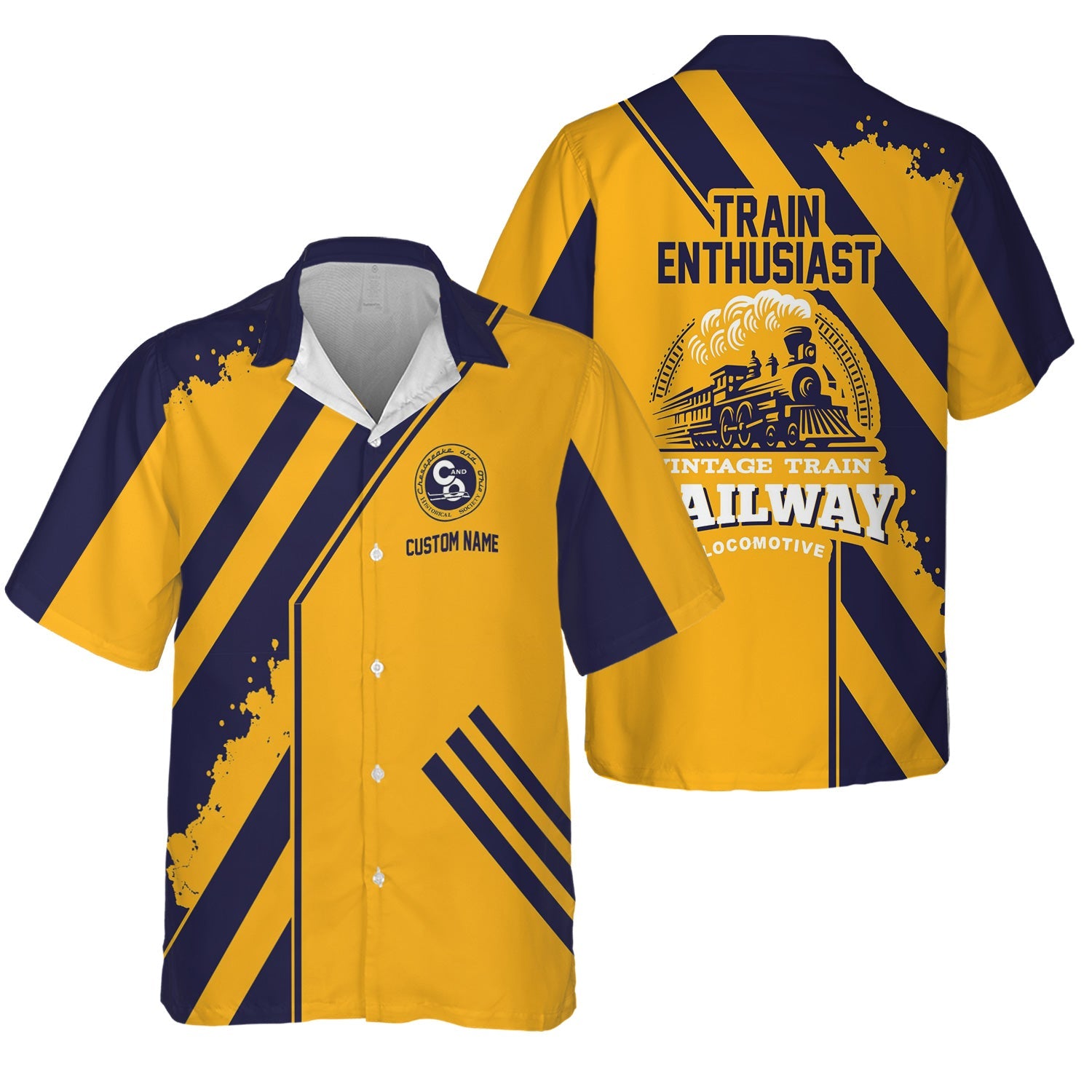 Railspirit Personalized Chesapeake and Ohio Railway Hawaiian Shirt Locomotive Design C&O Train Shirt for Train Enthusiast