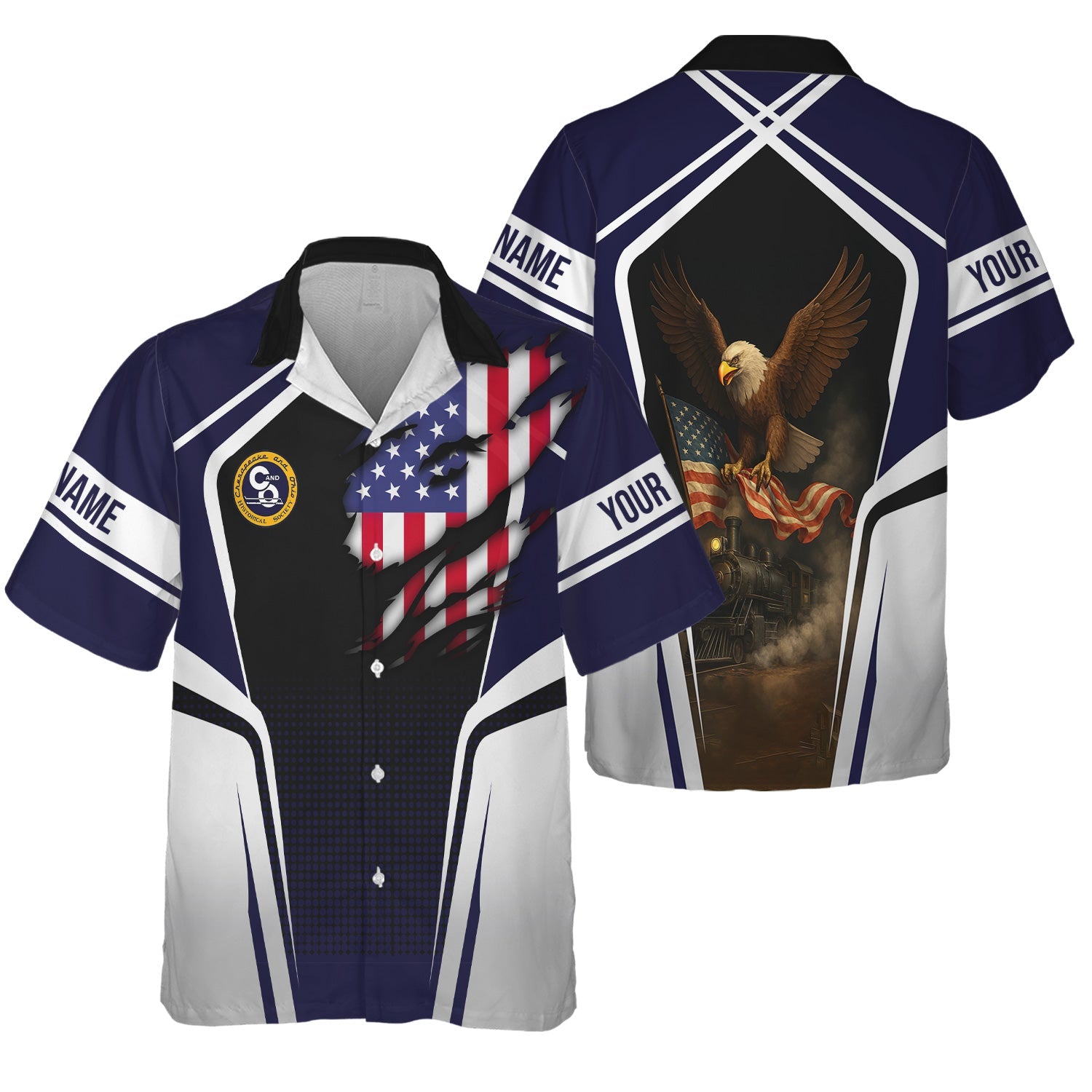 Railspirit Personalized Chesapeake and Ohio Railway Hawaiian Shirt American Eagle Vintage Train C&O Shirt