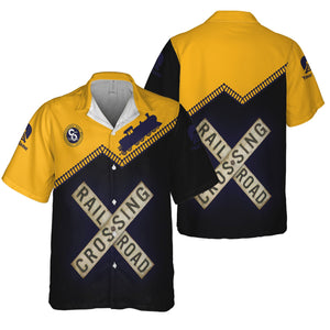 Railspirit Personalized Chesapeake and Ohio Railway Hawaiian Shirt Railroad Crossing Printed Train Track Shirt