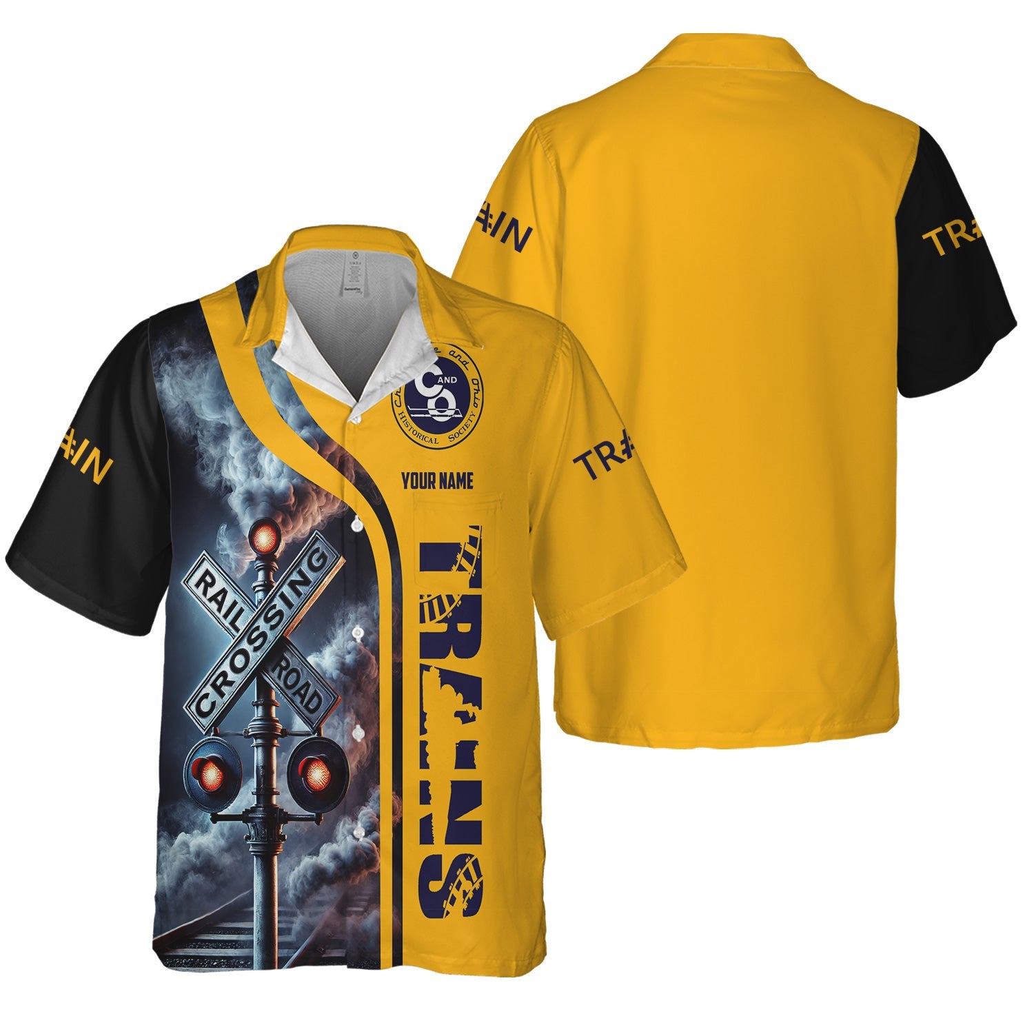 Railspirit Custom Name Chesapeake and Ohio Railway Hawaiian Shirt Railroad Crossing Sign C&O Printed Train Shirt