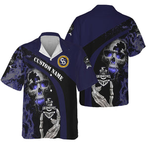Railspirit Personalized Chesapeake and Ohio Railway Hawaiian Shirt Flame Skull Design C&O Train Shirt for Locomotive Fans