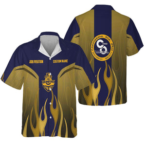 Railspirit Custom Name and Job Title Chesapeake and Ohio Railway Hawaiian Shirt Flame Graphic C&O Train Shirt For Rail Workers