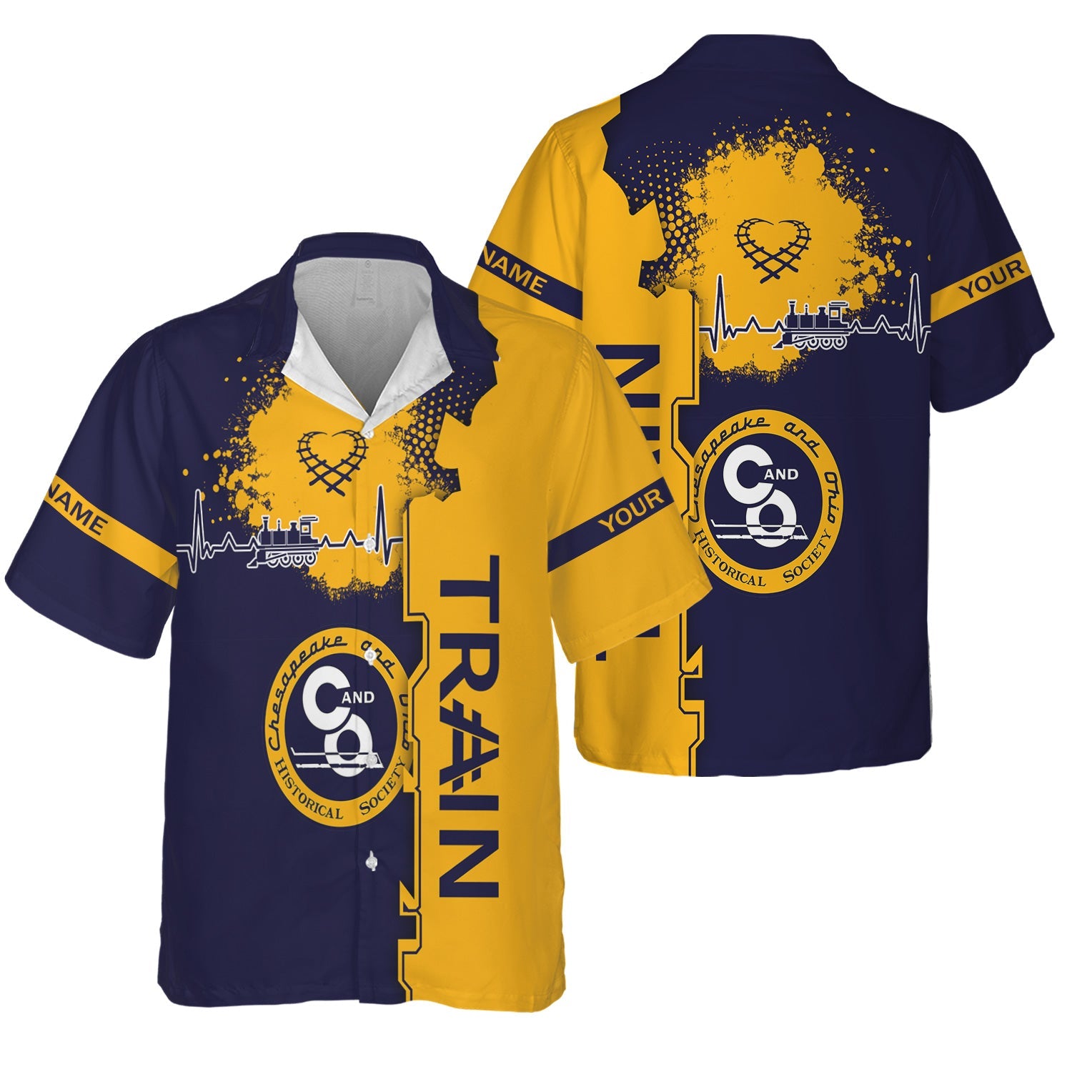 Railspirit Personalized Chesapeake and Ohio Railway Hawaiian Shirt Engine Heartbeat and Track Love Style C&O Shirt Gift Idea For Train Lovers