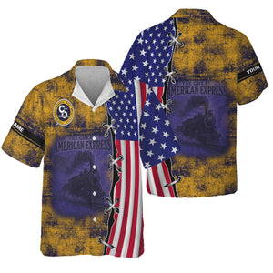 Railspirit Personalized Chesapeake and Ohio Railway Hawaiian Shirt Retro American Express Train With USA Flag C&O Shirt