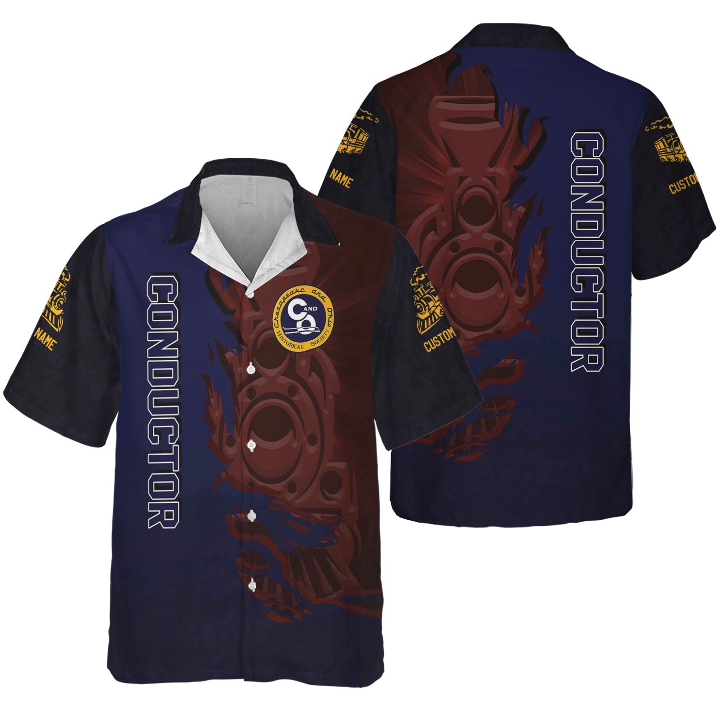Railspirit Personalized Chesapeake and Ohio Railway Hawaiian Shirt Blazing Style with Custom Position C&O Train Shirt