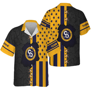 Railspirit Personalized Chesapeake and Ohio Railway Hawaiian Shirt American Flag with Crack Effect C&O Train Shirt