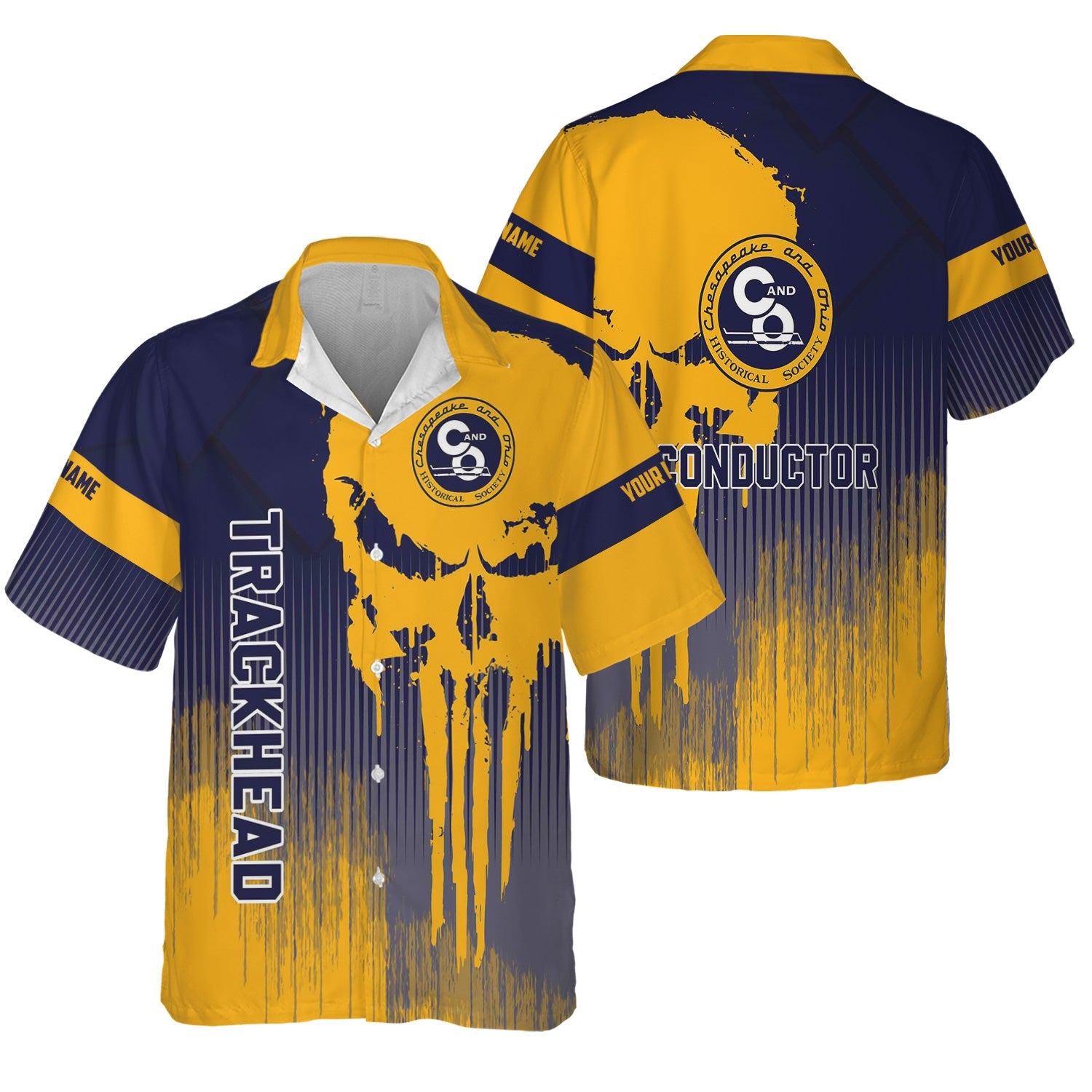 Railspirit Personalized Chesapeake and Ohio Railway Hawaiian Shirt Skull Design with Custom Job C&O Train Shirt for Trackhead Crew