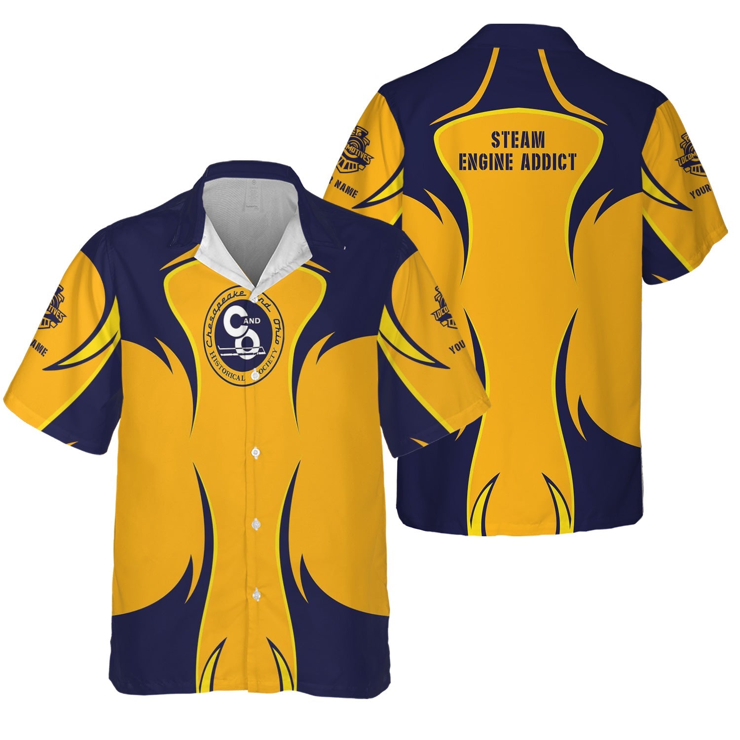 Railspirit Personalized Chesapeake and Ohio Railway Hawaiian Shirt Distinctive Flame Style C&O Shirt For Steam Engine Addict