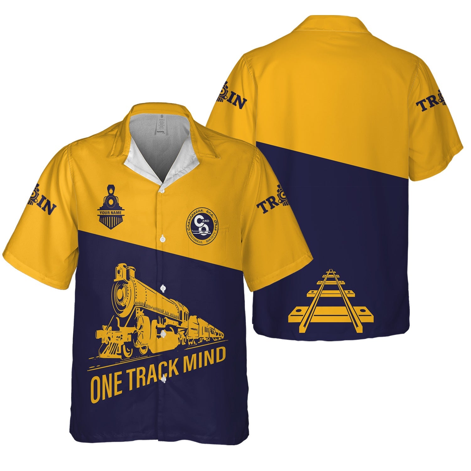 Railspirit Personalized Chesapeake and Ohio Railway Hawaiian Shirt One Track Mind Unisex Train Shirt Gift Idea For Train Lover