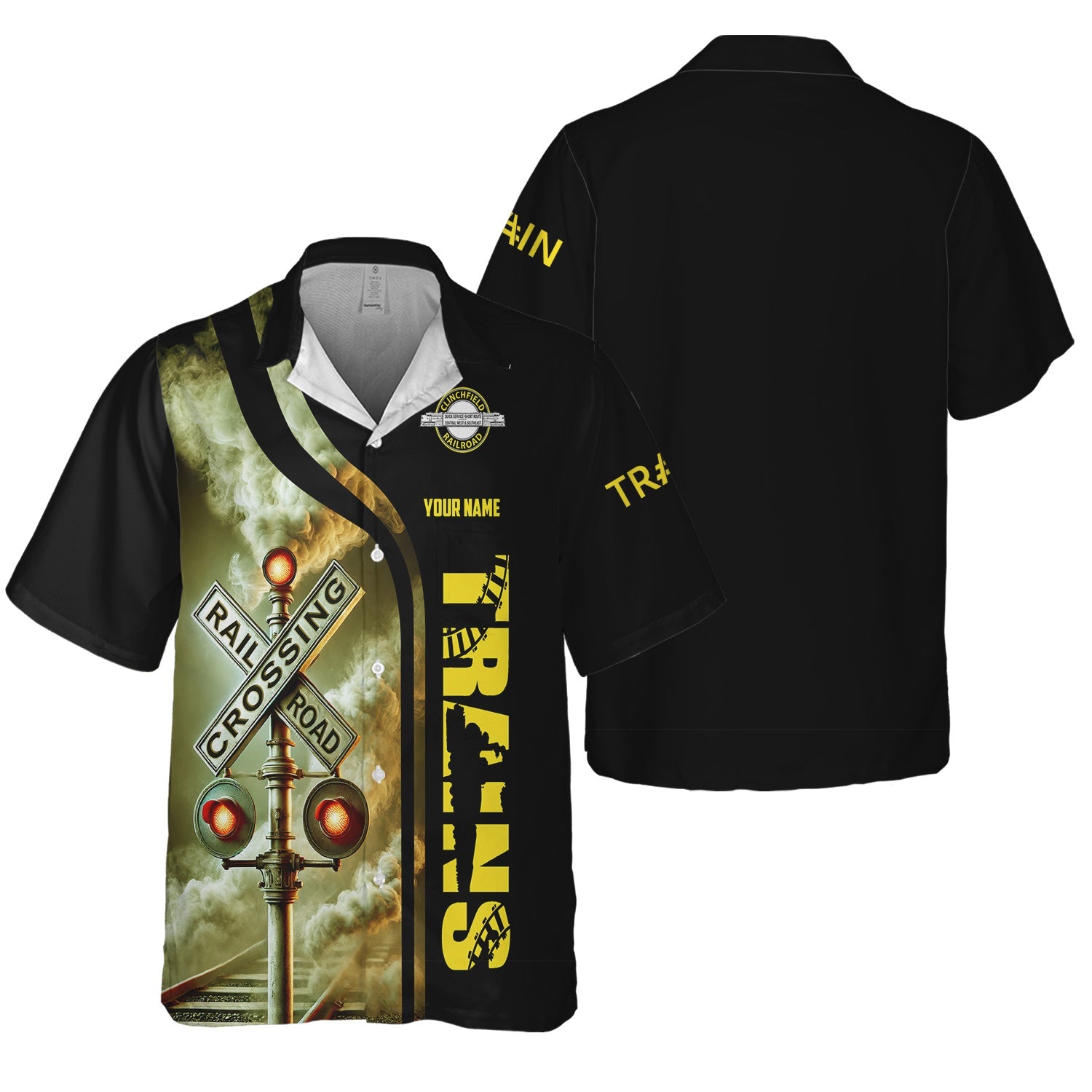 Railspirit Custom Name Clinchfield Railroad Hawaiian Shirt Railroad Crossing Sign Printed Train Shirt