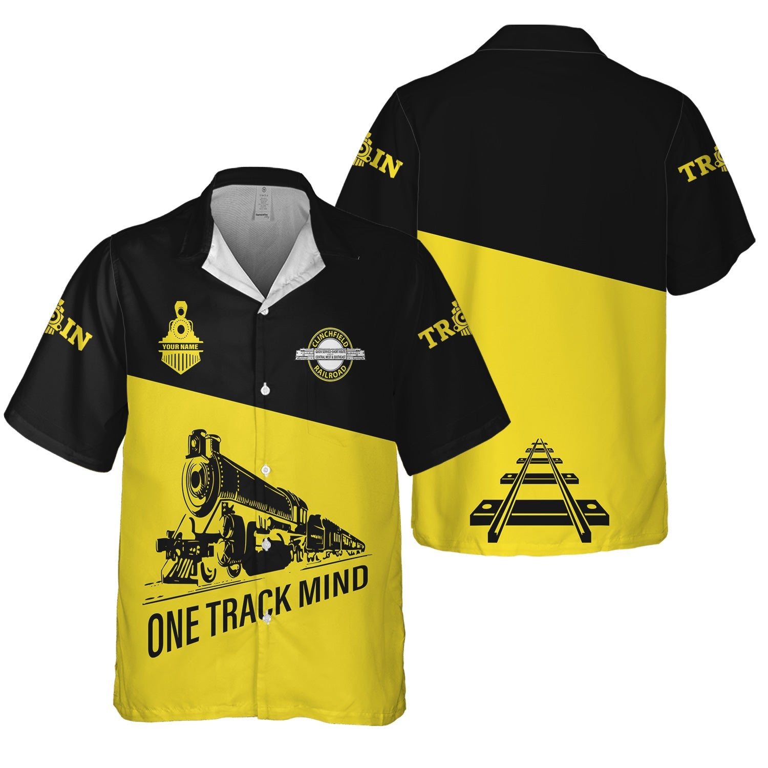 Railspirit Personalized Clinchfield Railroad Hawaiian Shirt One Track Mind Unisex Train Shirt Gift Idea For Train Lover