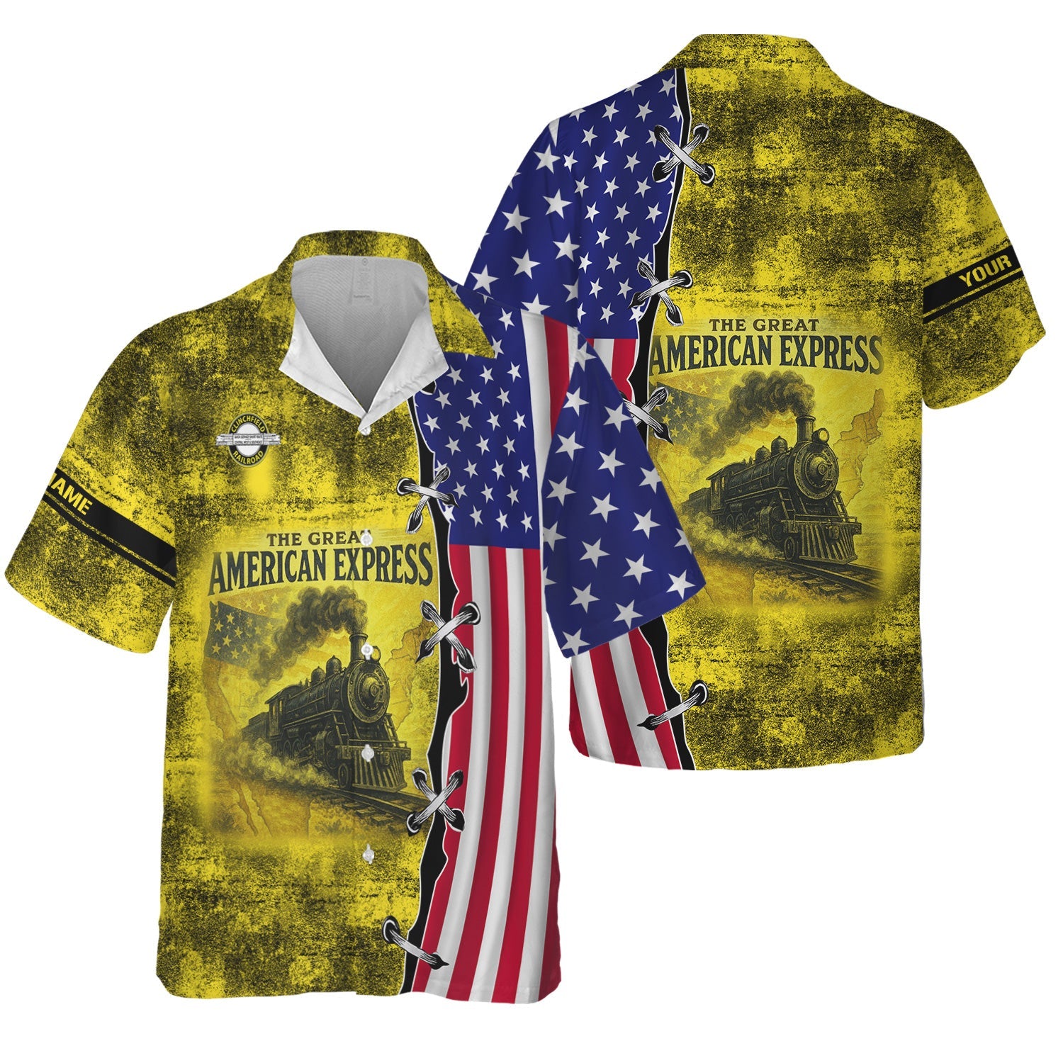Railspirit Personalized Clinchfield Railroad Hawaiian Shirt Retro American Express Train With USA Flag Shirt