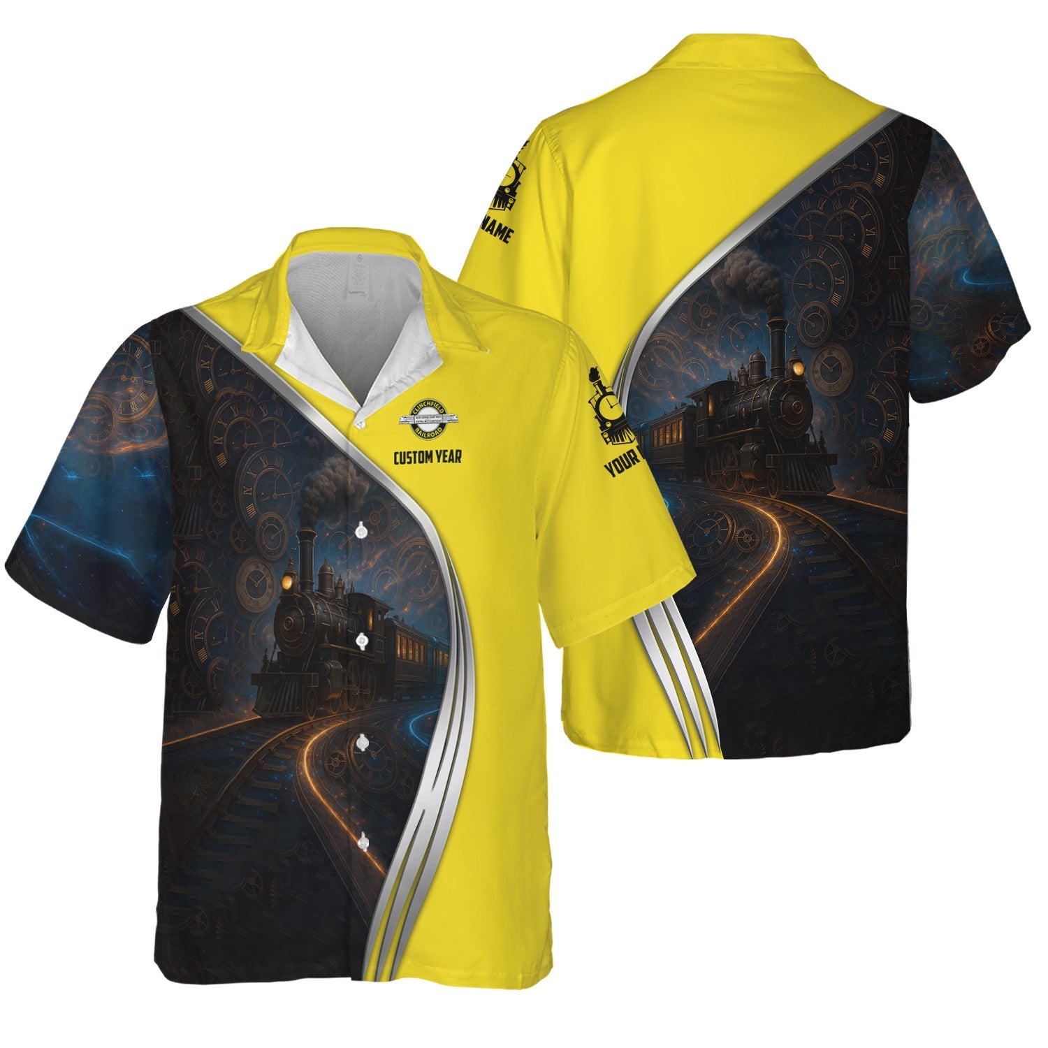 Railspirit Personalized Clinchfield Railroad Hawaiian Shirt Steampunk Locomotive with Custom Year Train Shirt