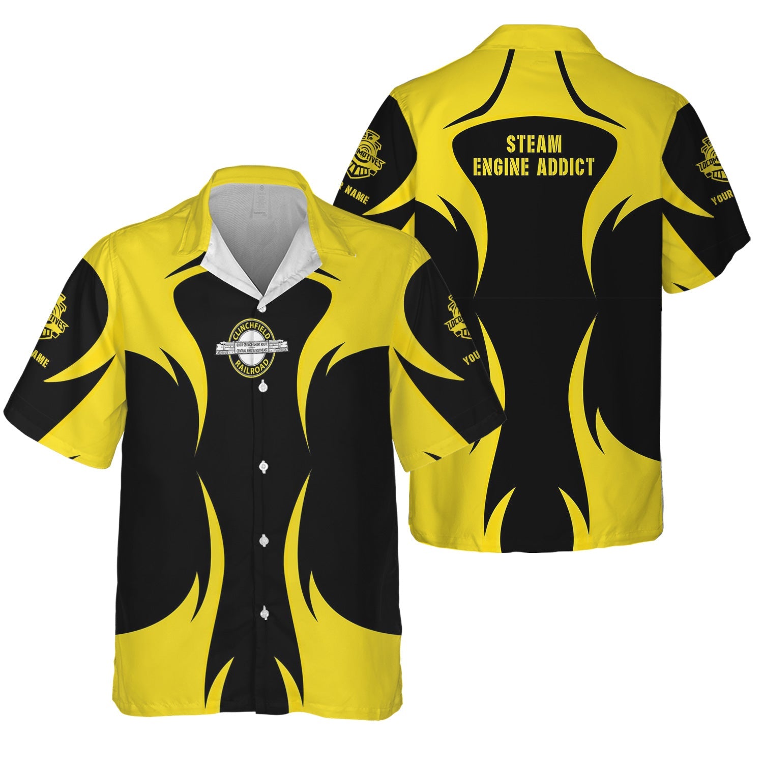 Railspirit Personalized Clinchfield Railroad Hawaiian Shirt Distinctive Flame Style Shirt For Steam Engine Addict
