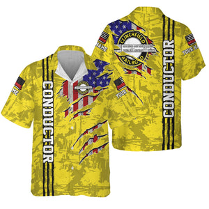 Railspirit Personalized Clinchfield Railroad Hawaiian Shirt USA Flag Claw Art with Custom Job Train Shirt