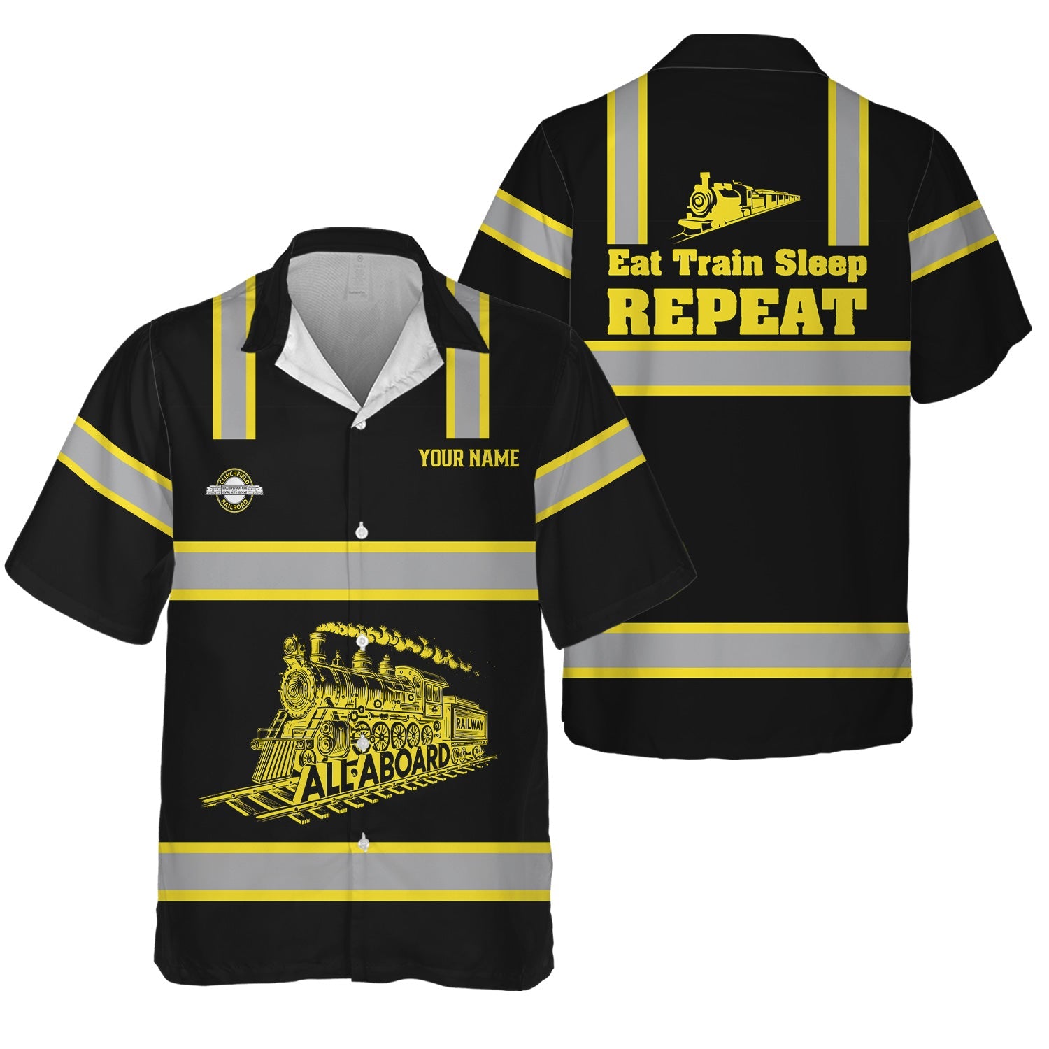 Railspirit Custom Name Clinchfield Railroad Hawaiian Shirt Eat Train Sleep Repeat Printed Train Shirt