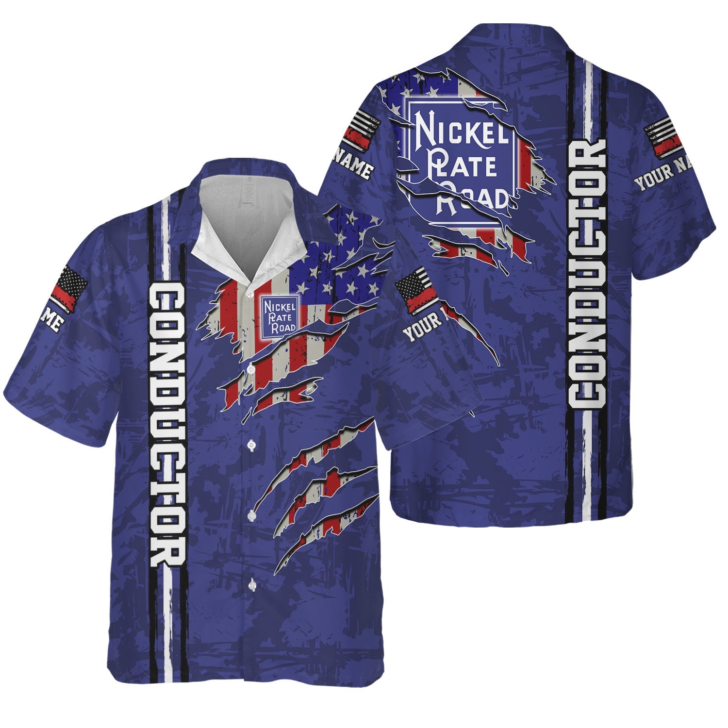 Railspirit Personalized New York, Chicago and St. Louis Railroad Hawaiian Shirt USA Flag Claw Art with Custom Job Nickel Plate Road Train Shirt