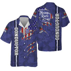 Railspirit Personalized New York, Chicago and St. Louis Railroad Hawaiian Shirt USA Flag Claw Art with Custom Job Nickel Plate Road Train Shirt