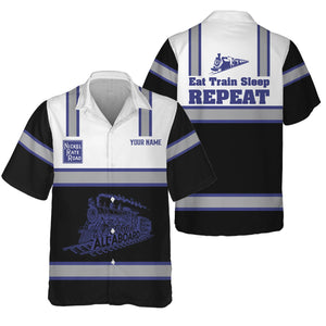 Railspirit Custom Name New York, Chicago and St. Louis Railroad Hawaiian Shirt Eat Train Sleep Repeat Nickel Plate Road Printed Train Shirt