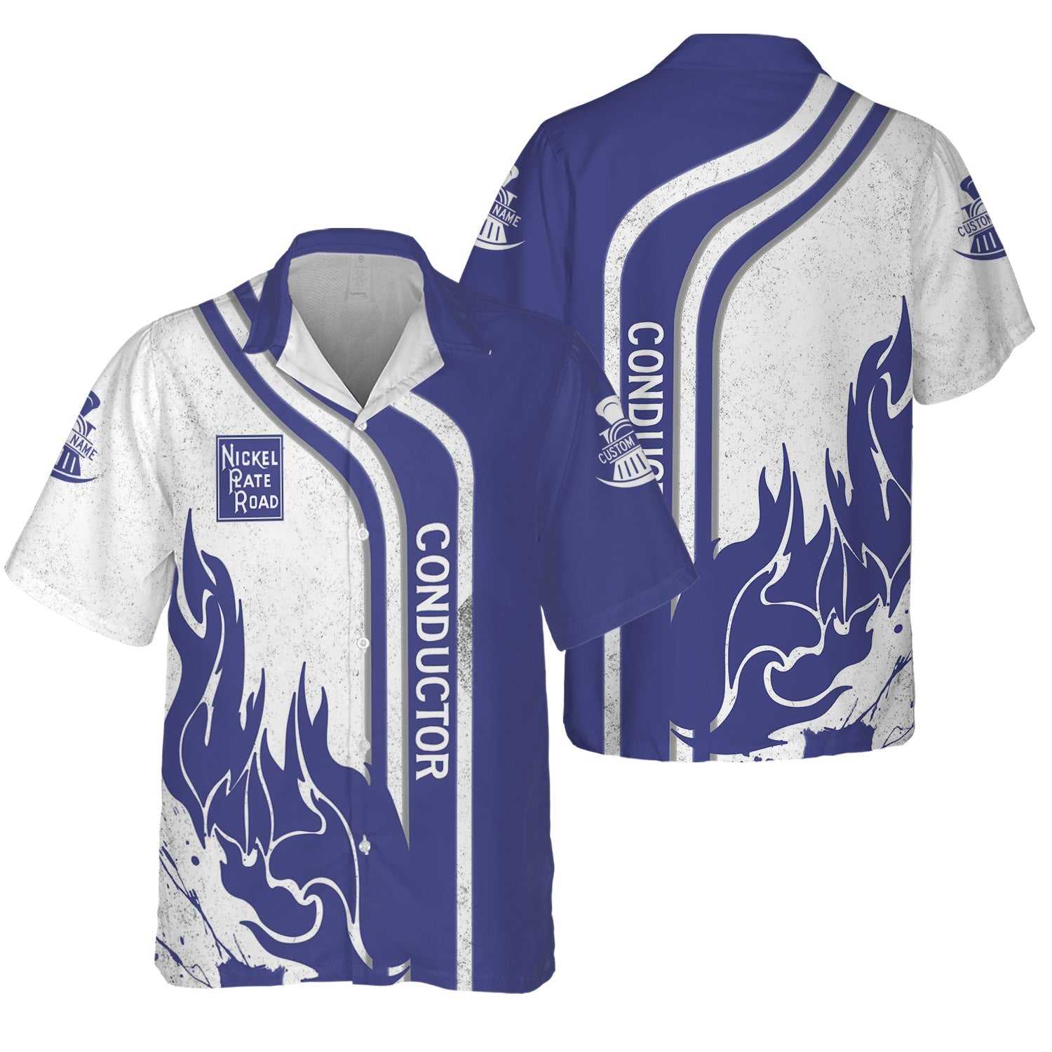 Railspirit Personalized New York, Chicago and St. Louis Railroad Hawaiian Shirt Flame Design with Custom Job Position Nickel Plate Road Train Shirt