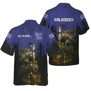 Railspirit Personalized New York, Chicago and St. Louis Railroad Hawaiian Shirt Vintage Train Art Style Nickel Plate Road Shirt For Locomotive Fans