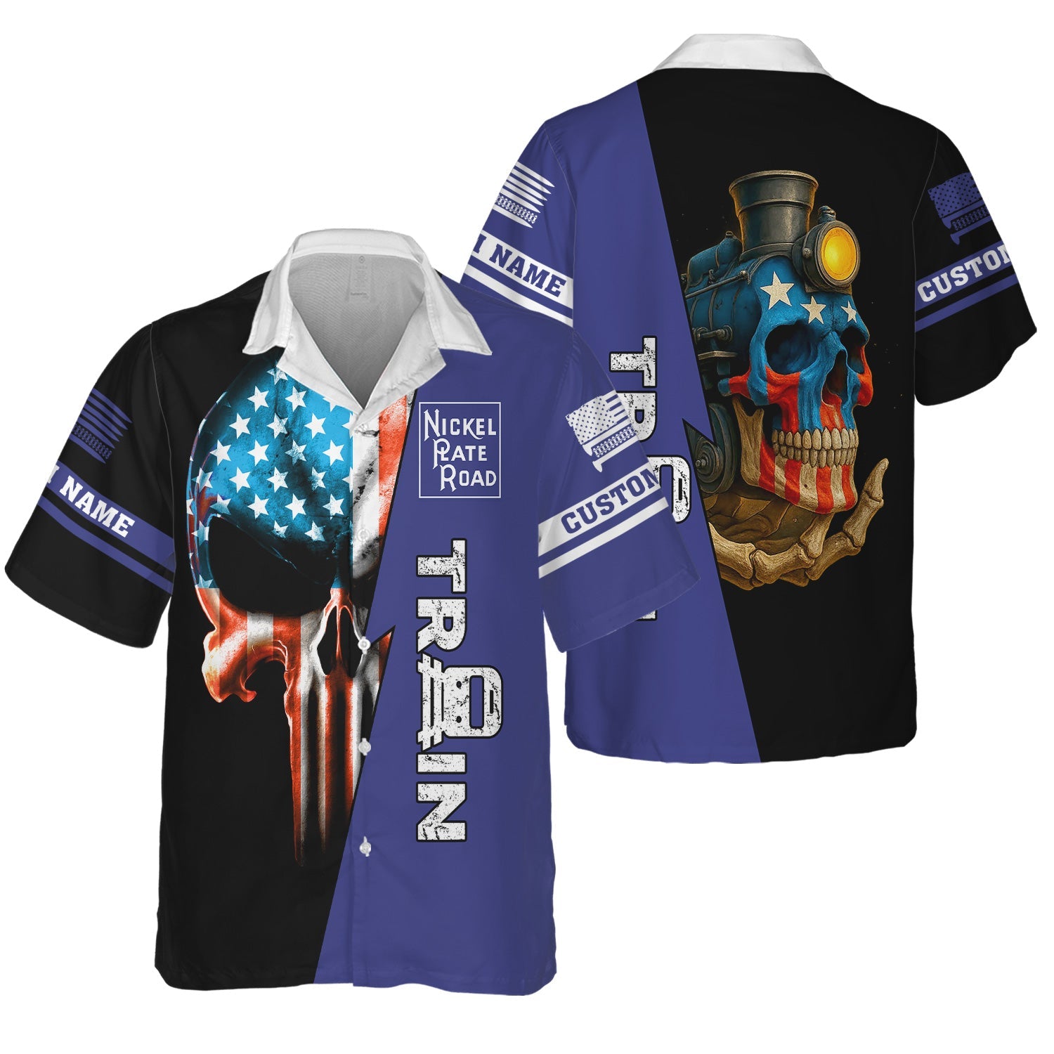 Railspirit Personalized New York, Chicago and St. Louis Railroad Hawaiian Shirt Train Skull American Flag Nickel Plate Road Shirt All Over Print