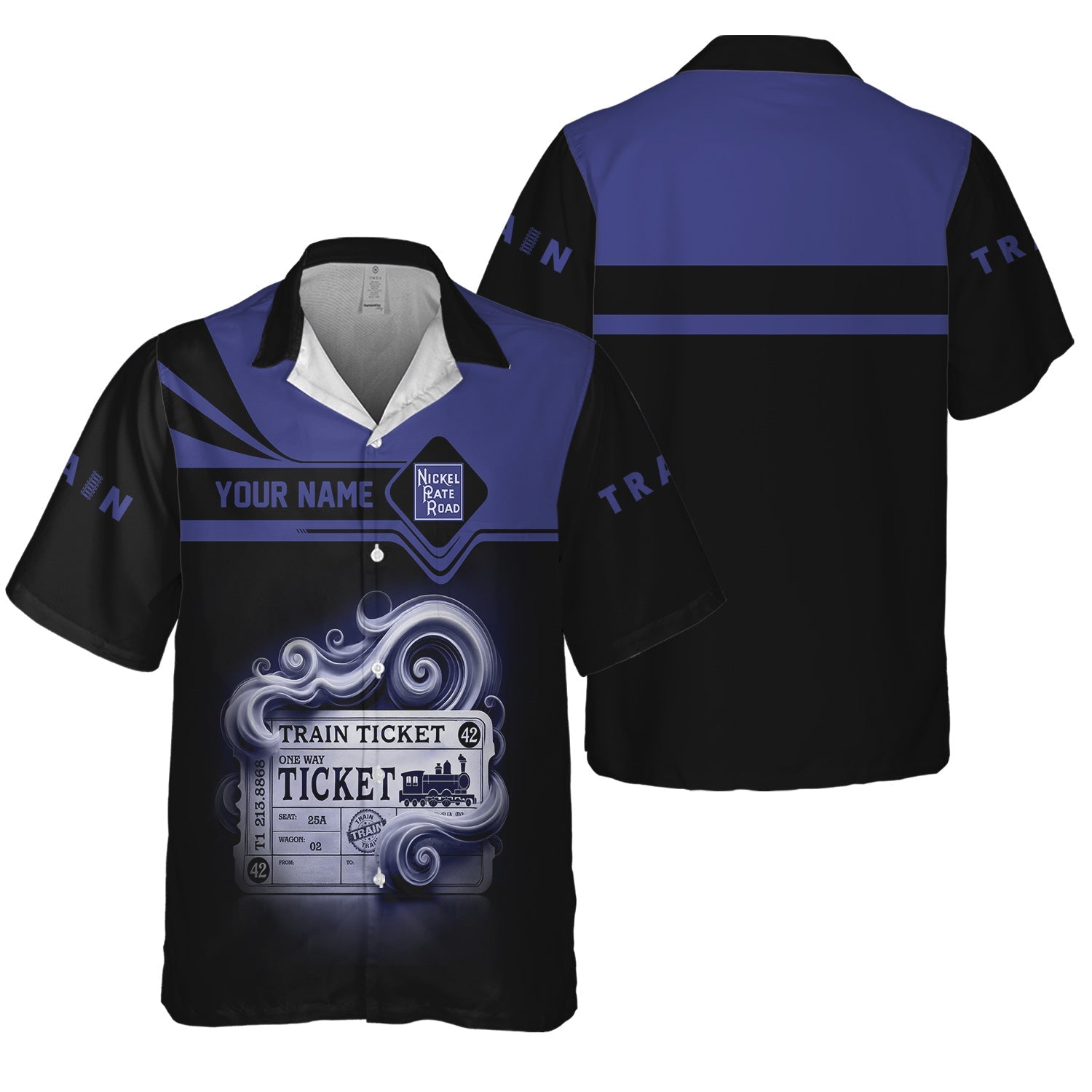 Railspirit Personalized New York, Chicago and St. Louis Railroad Hawaiian Shirt Train Ticket  American Locomotive Printed Train