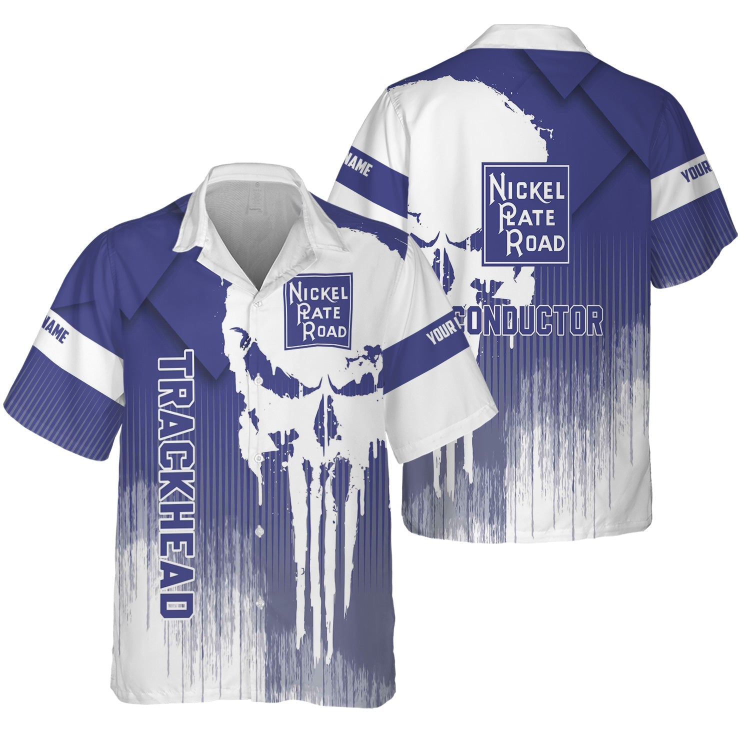 Railspirit Personalized New York, Chicago and St. Louis Railroad Hawaiian Shirt Skull Design with Custom Job Nickel Plate Road Train Shirt