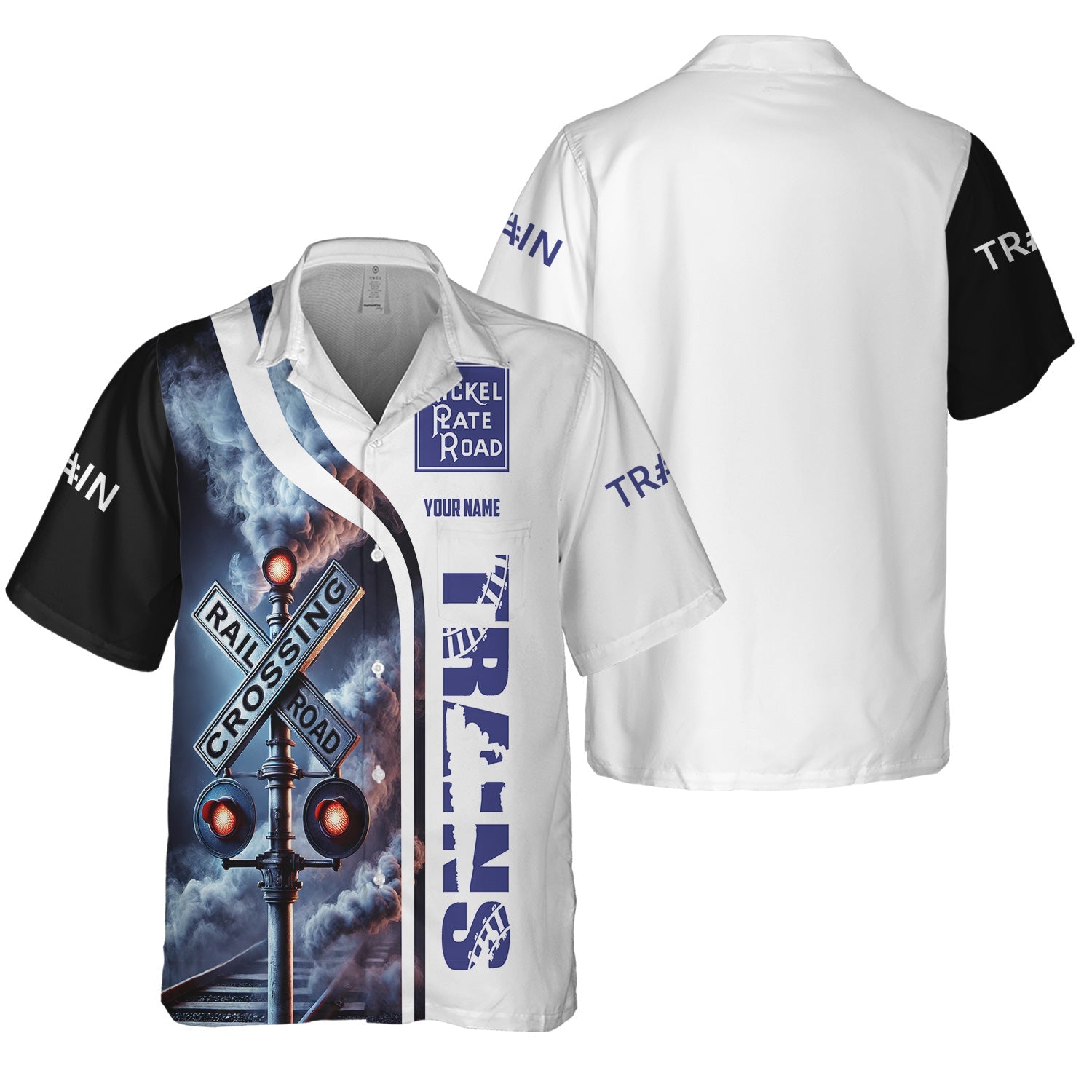 Railspirit Custom Name New York, Chicago and St. Louis Railroad Hawaiian Shirt Railroad Crossing Sign Nickel Plate Road Printed Train Shirt