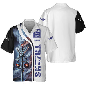 Railspirit Custom Name New York, Chicago and St. Louis Railroad Hawaiian Shirt Railroad Crossing Sign Nickel Plate Road Printed Train Shirt