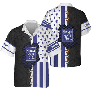 Railspirit Personalized New York, Chicago and St. Louis Railroad Hawaiian Shirt American Flag with Crack Effect Nickel Plate Road Train Shirt