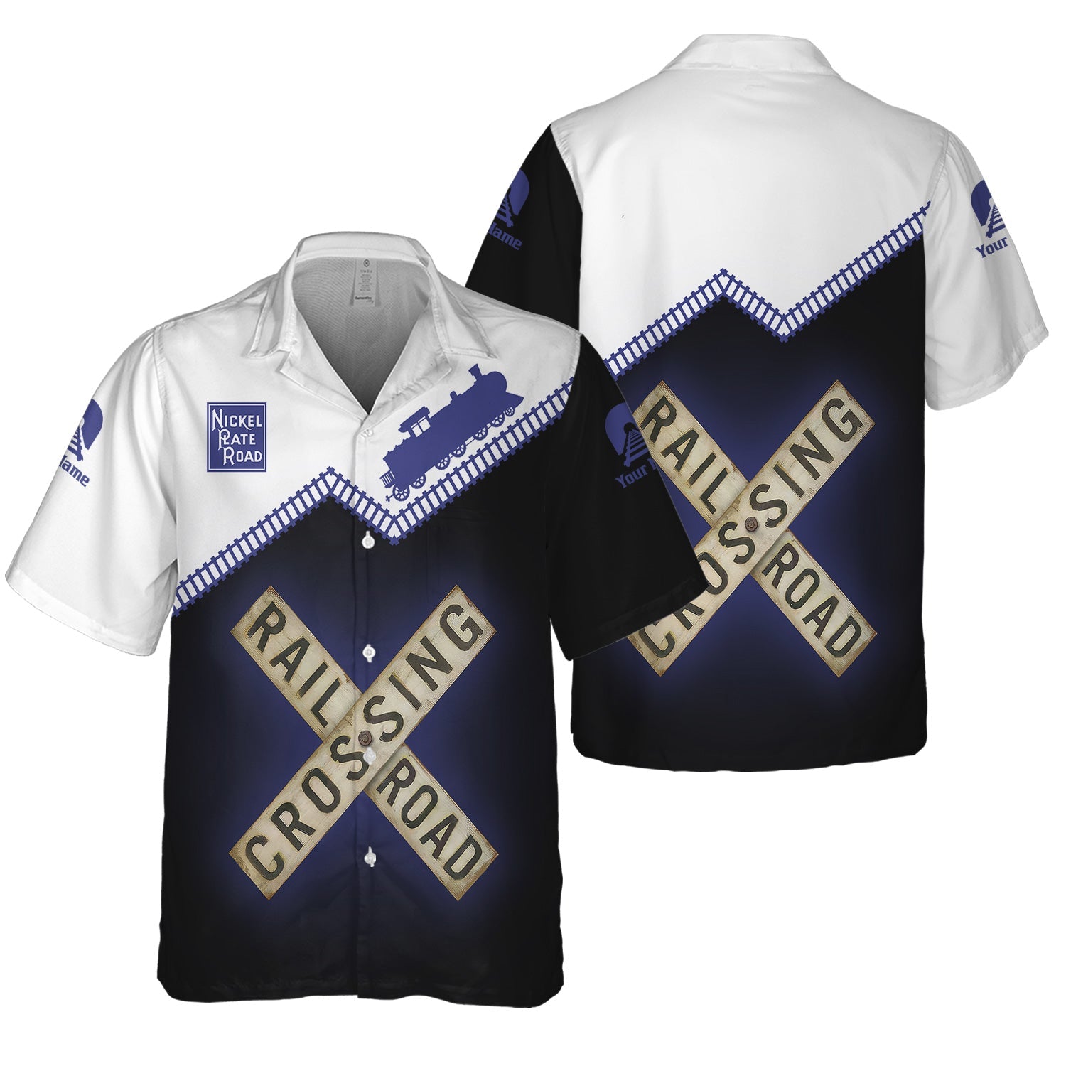 Railspirit Personalized New York, Chicago and St. Louis Railroad Hawaiian Shirt Railroad Crossing Printed Train Track Shirt