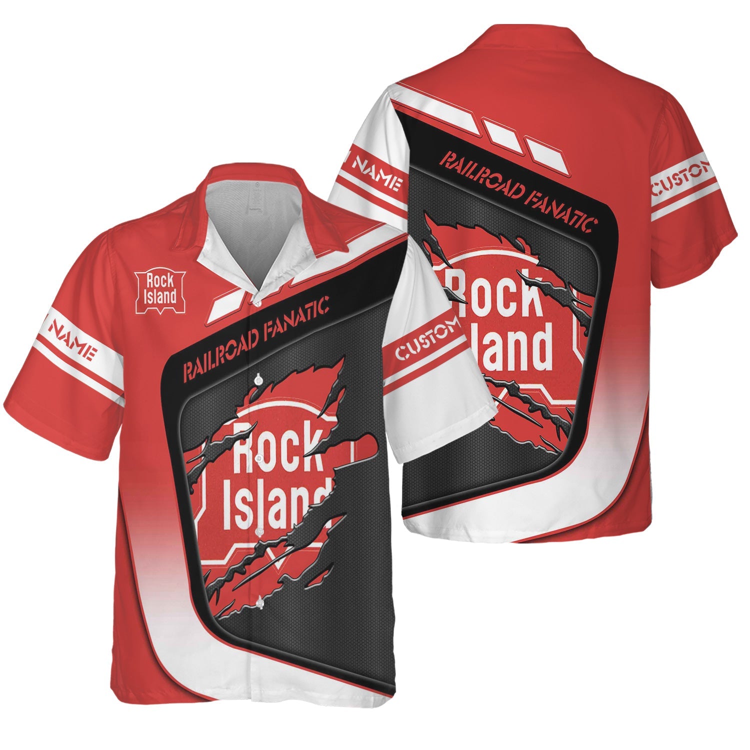 Railspirit Personalized Chicago, Rock Island and Pacific Railroad Hawaiian Shirt Ripped Texture Style Rock Island Railroad Train Shirt