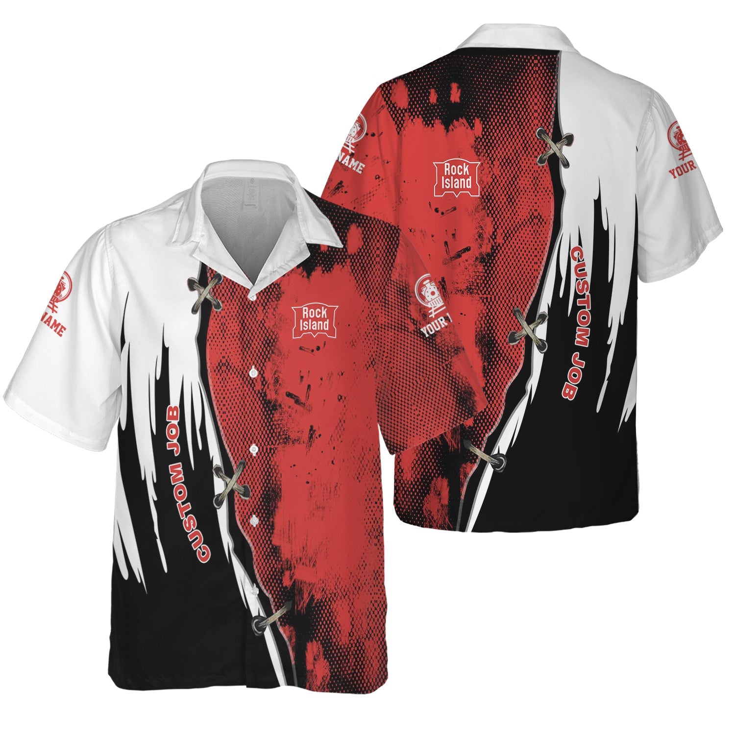 Railspirit Personalized Chicago, Rock Island and Pacific Railroad Hawaiian Shirt Retro Stitches with Custom Position Rock Island Railroad Train Shirt