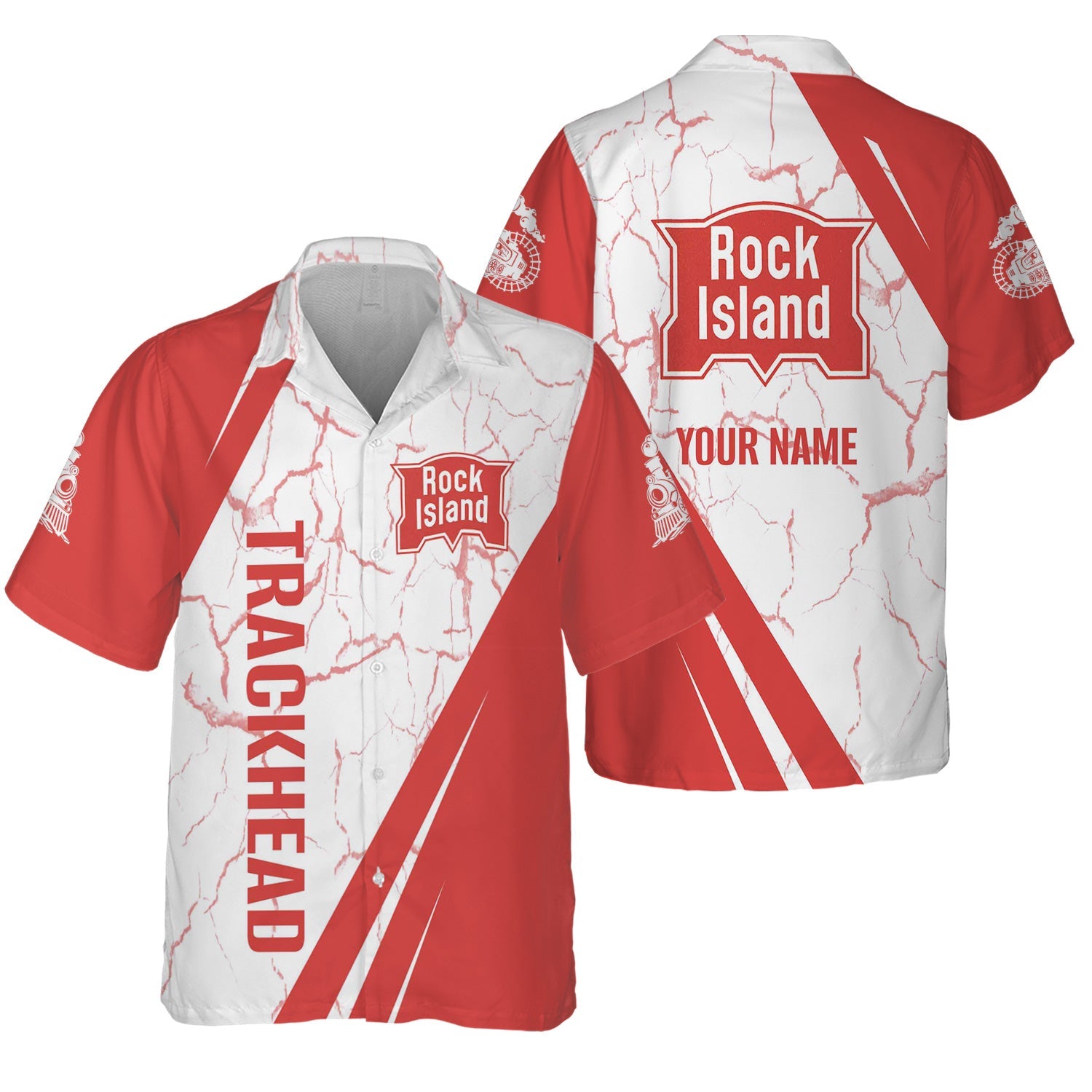 Railspirit Personalized Chicago, Rock Island and Pacific Railroad Hawaiian Shirt Crackle Texture Style Rock Island Railroad Shirt For Trackhead