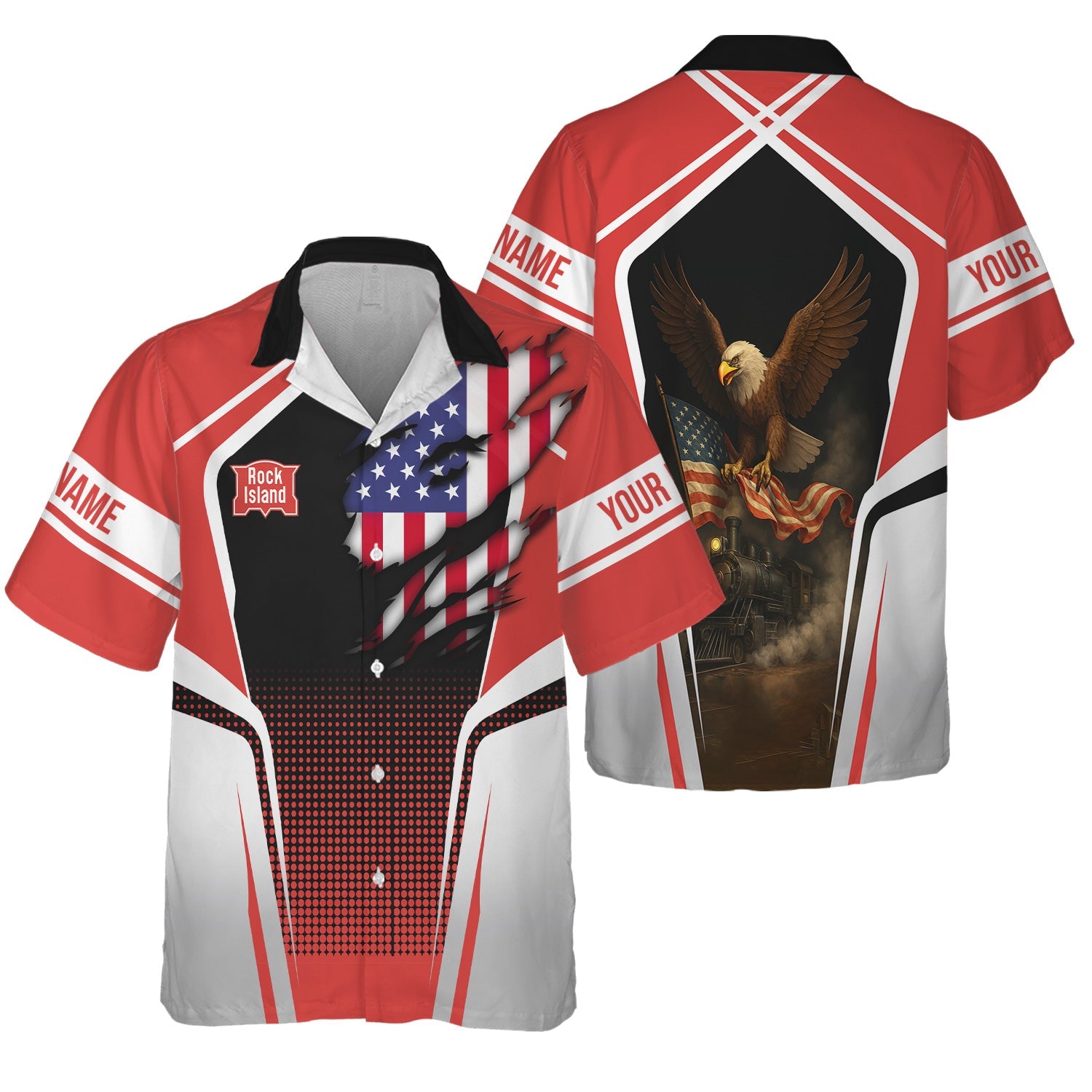 Railspirit Personalized Chicago, Rock Island and Pacific Railroad Hawaiian Shirt American Eagle Vintage Train Rock Island Railroad Shirt