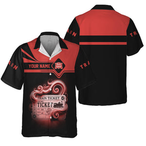 Railspirit Personalized Chicago, Rock Island and Pacific Railroad Hawaiian Shirt Train Ticket American Locomotive Printed Train