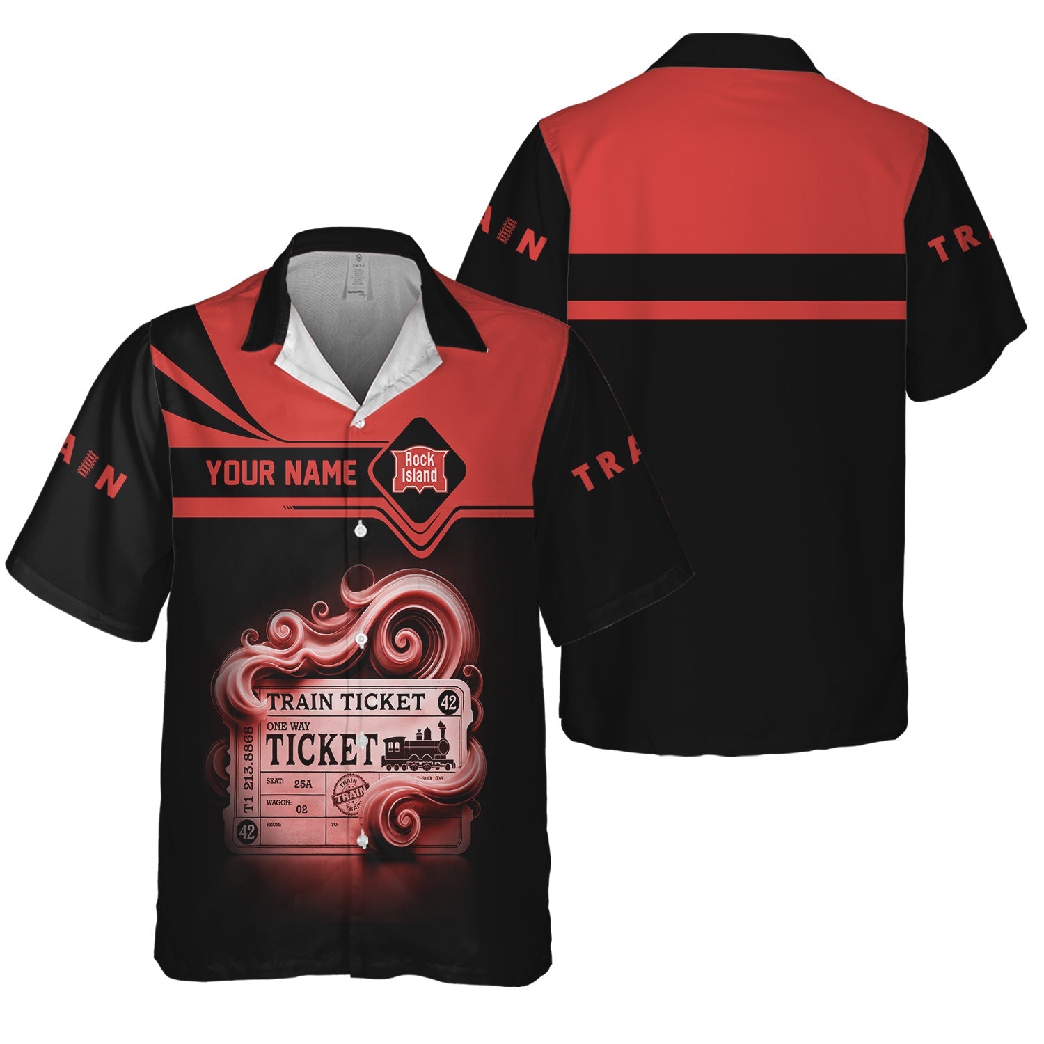 Railspirit Personalized Chicago, Rock Island and Pacific Railroad Hawaiian Shirt Train Ticket American Locomotive Printed Train