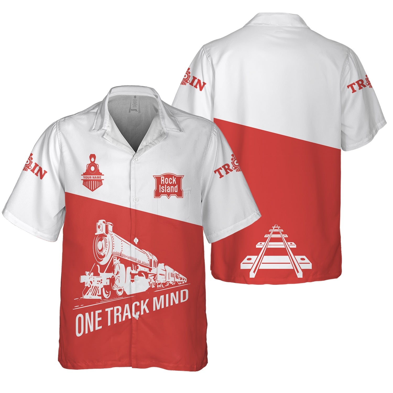 Railspirit Personalized Chicago, Rock Island and Pacific Railroad Hawaiian Shirt One Track Mind Unisex Train Shirt Gift Idea For Train Lover