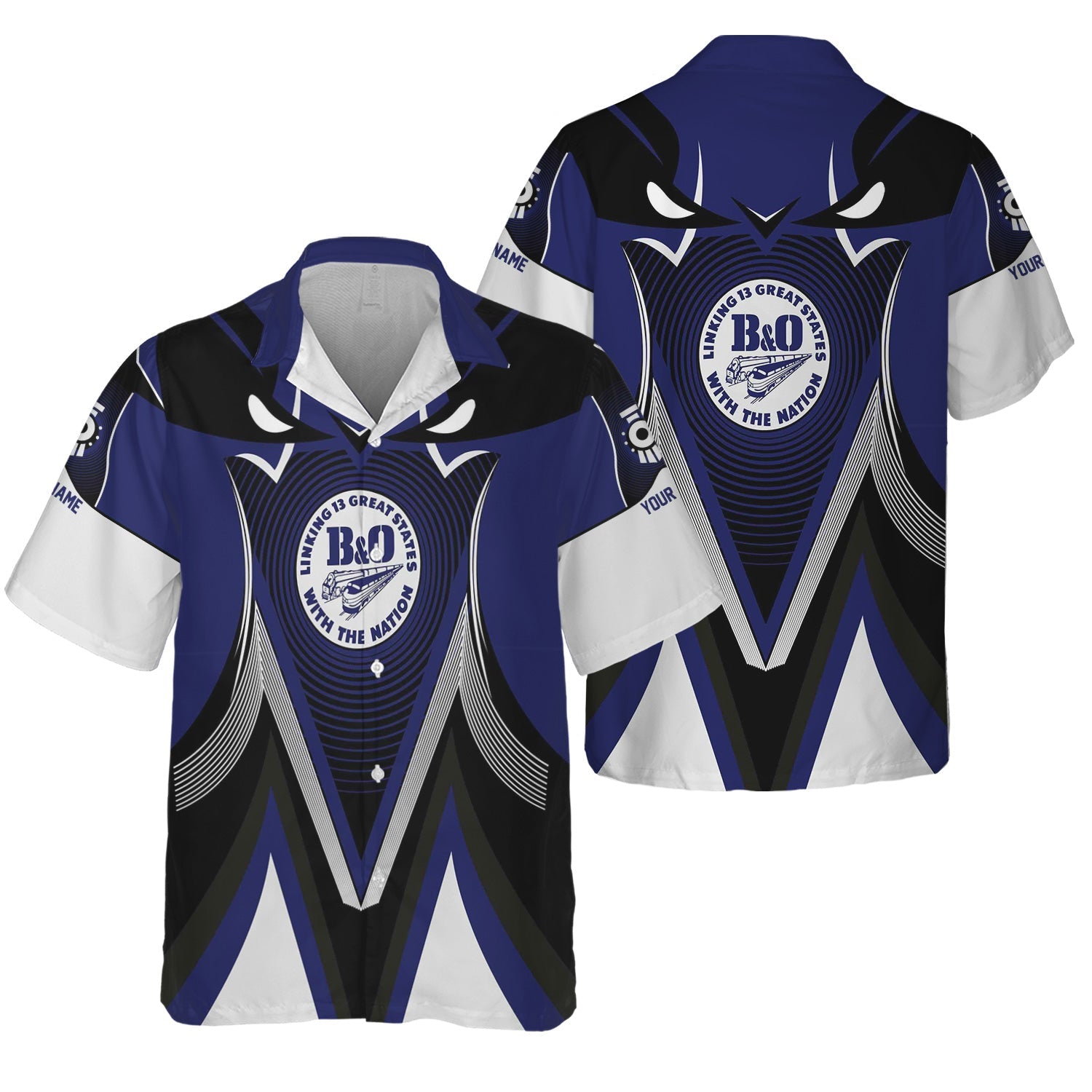 Railspirit Personalized B&O Great States Railroad Hawaiian Shirt Vibrant Graphic Pattern Shirt For Train Enthusiasts