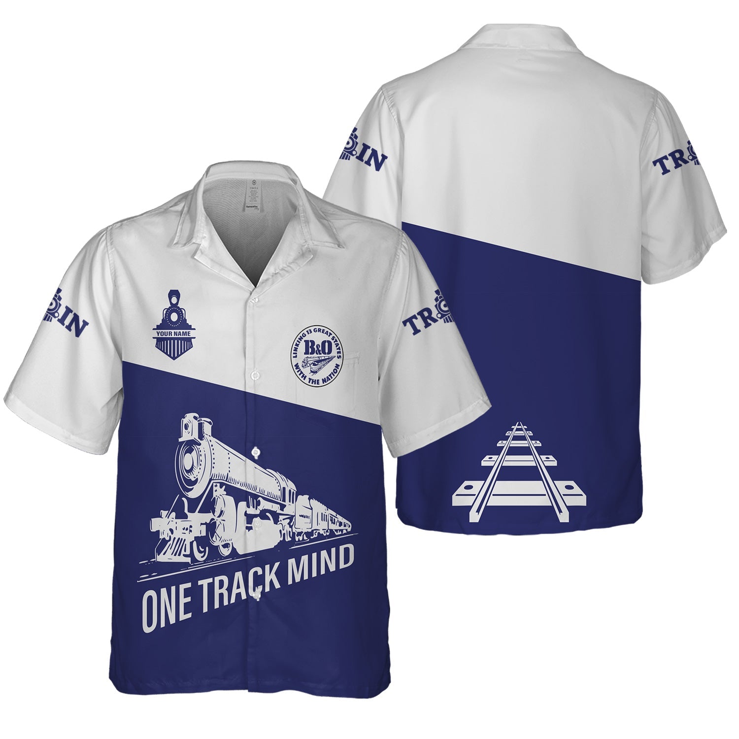 Railspirit Personalized B&O Great States Railroad Hawaiian Shirt One Track Mind Unisex Train Shirt Gift Idea For Train Lover