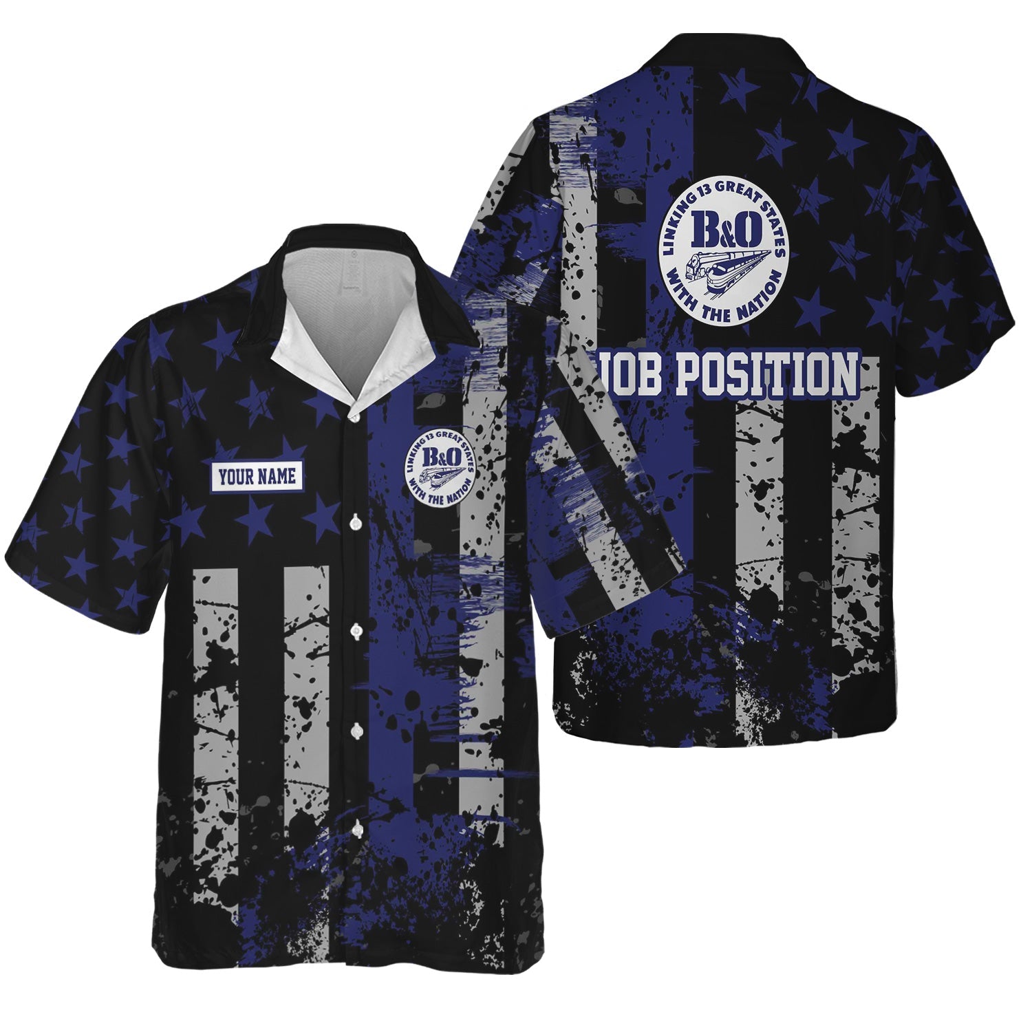 Railspirit Personalized B&O Great States Railroad Hawaiian Shirt Artistic Paint American Flag Style Train Shirt