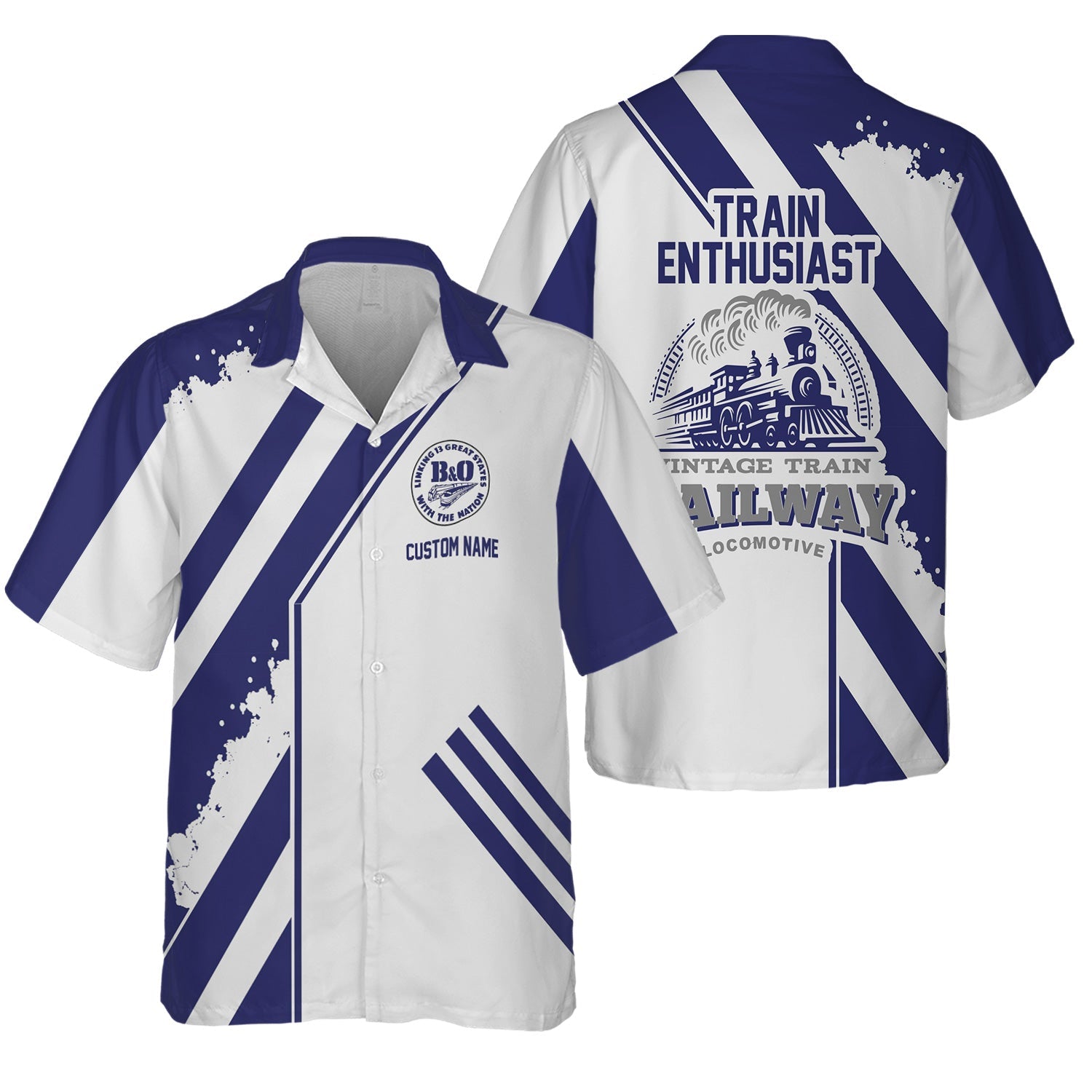 Railspirit Personalized B&O Great States Railroad Hawaiian Shirt Locomotive Design Train Shirt for Train Enthusiast