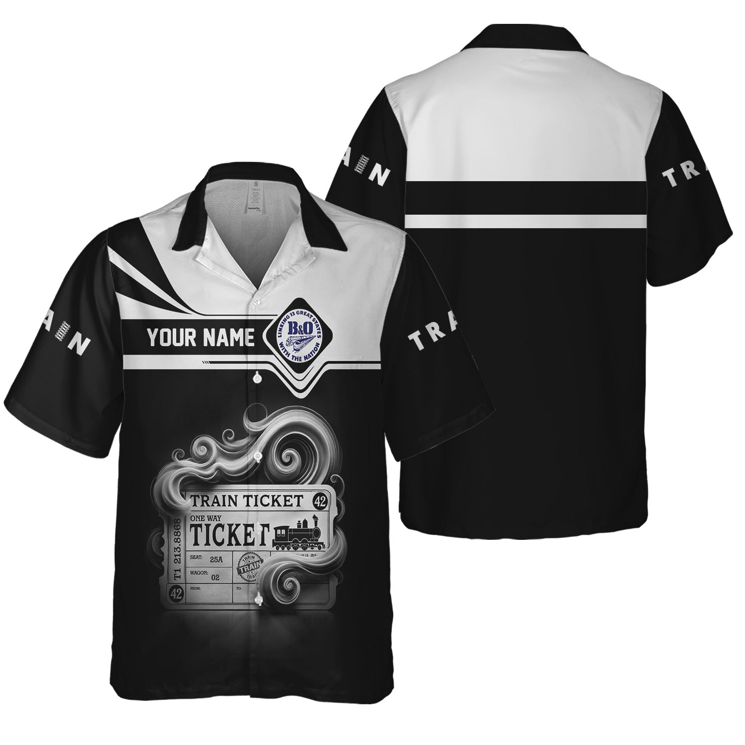 Railspirit Personalized B&O Great States Railroad Hawaiian Shirt Train Ticket American Locomotive Printed Train