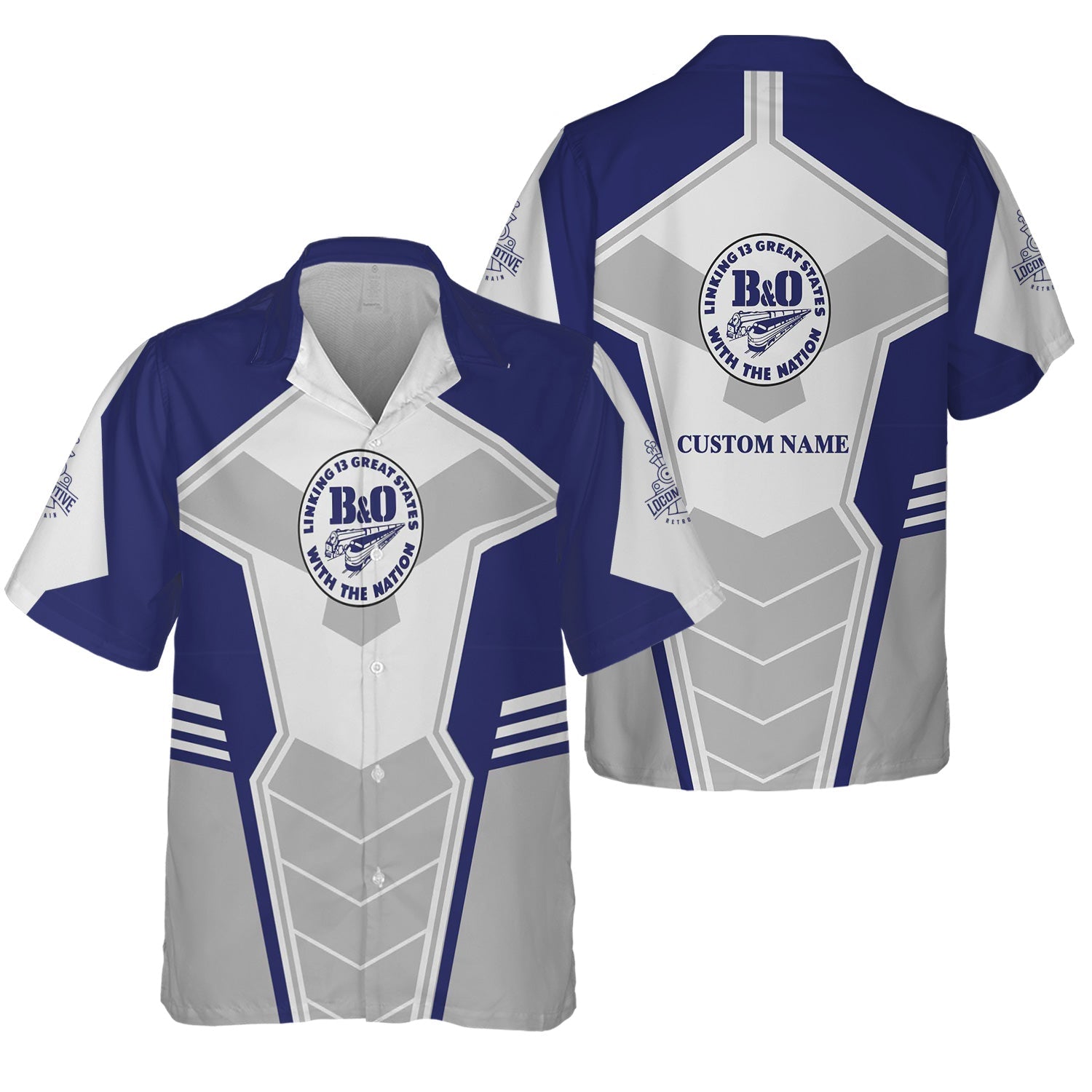 Railspirit Personalized B&O Great States Railroad Hawaiian Shirt Engine-Inspired Style Train Shirt for Railroad Fanatic