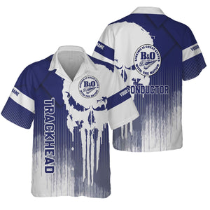 Railspirit Personalized B&O Great States Railroad Hawaiian Shirt Skull Design with Custom Job Train Shirt for Trackhead Crew